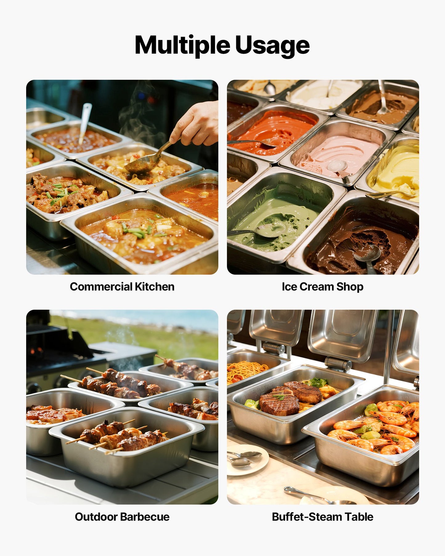 Rostfria ångpannor för hotell med lock, 1/2 storlek x 148 mm djupa, 9 l ångpannor för bord, anti-sylt restaurangtillbehör återanvändbar cateringförvaring för hem, fest, restaurang, hotell, buffé, 2-pack