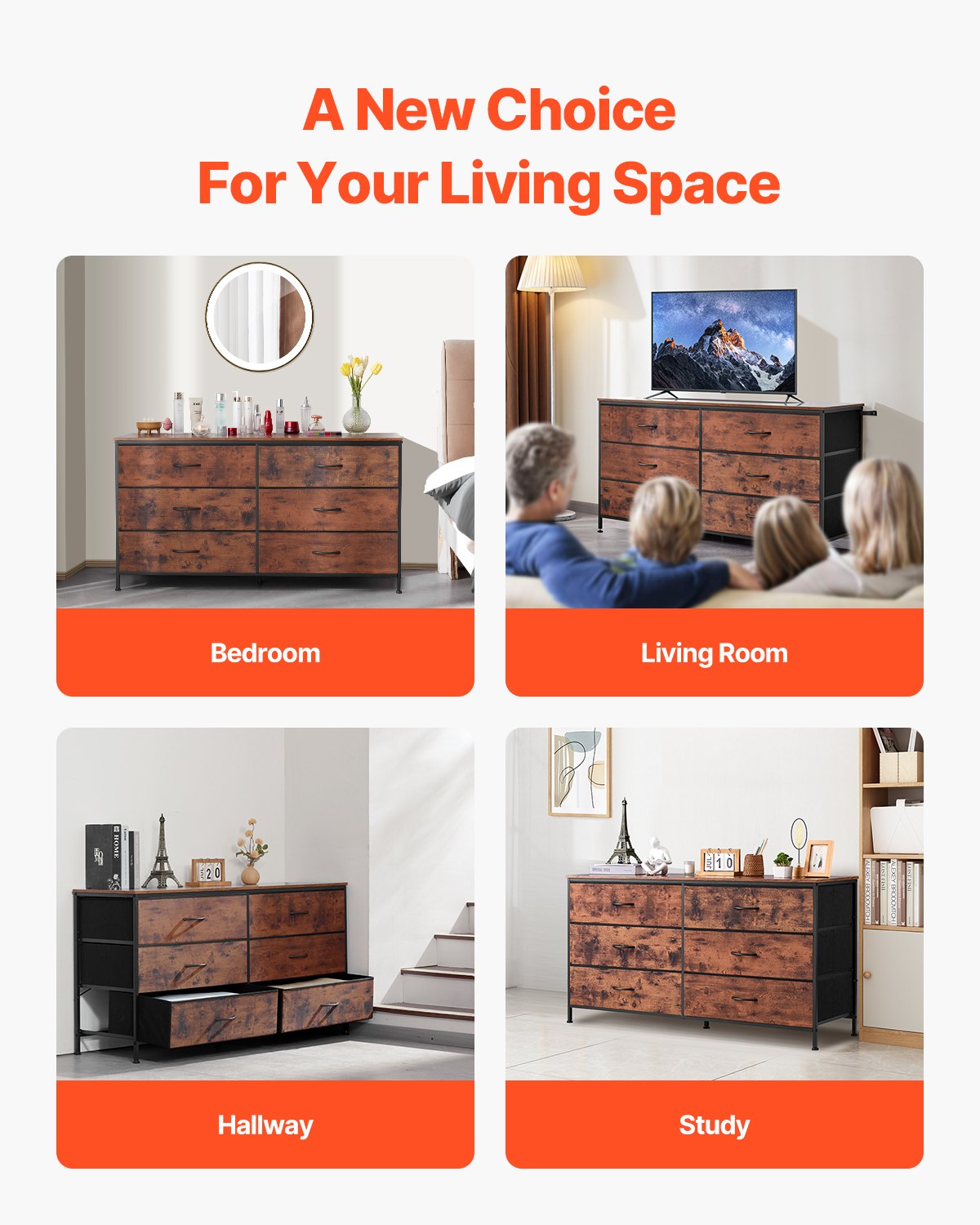 6 Drawer Dresser, Tall Chest Organizer Drawer Dresser, TV Stand with Storage, Closet Storage Drawers with Sturdy Steel Frame, Fabric Storage Tower for Bedroom, Hallway, Closet, Rustic Brown