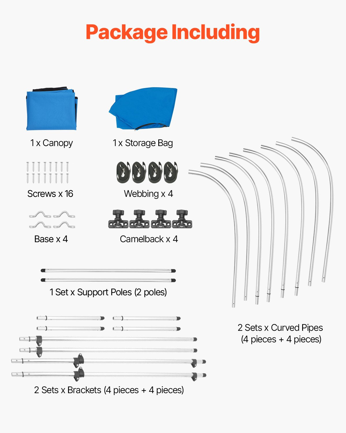 4 Bow Boat Bimini Tops, 600D Polyester Canopy with Aluminum Alloy Frame, Waterproof & Sun Shade Boat Awning Canopy with Storage Bag, 2 Support Poles, 4 Straps, 96"Lx(67"-72")Wx54"H, Pacific Blue
