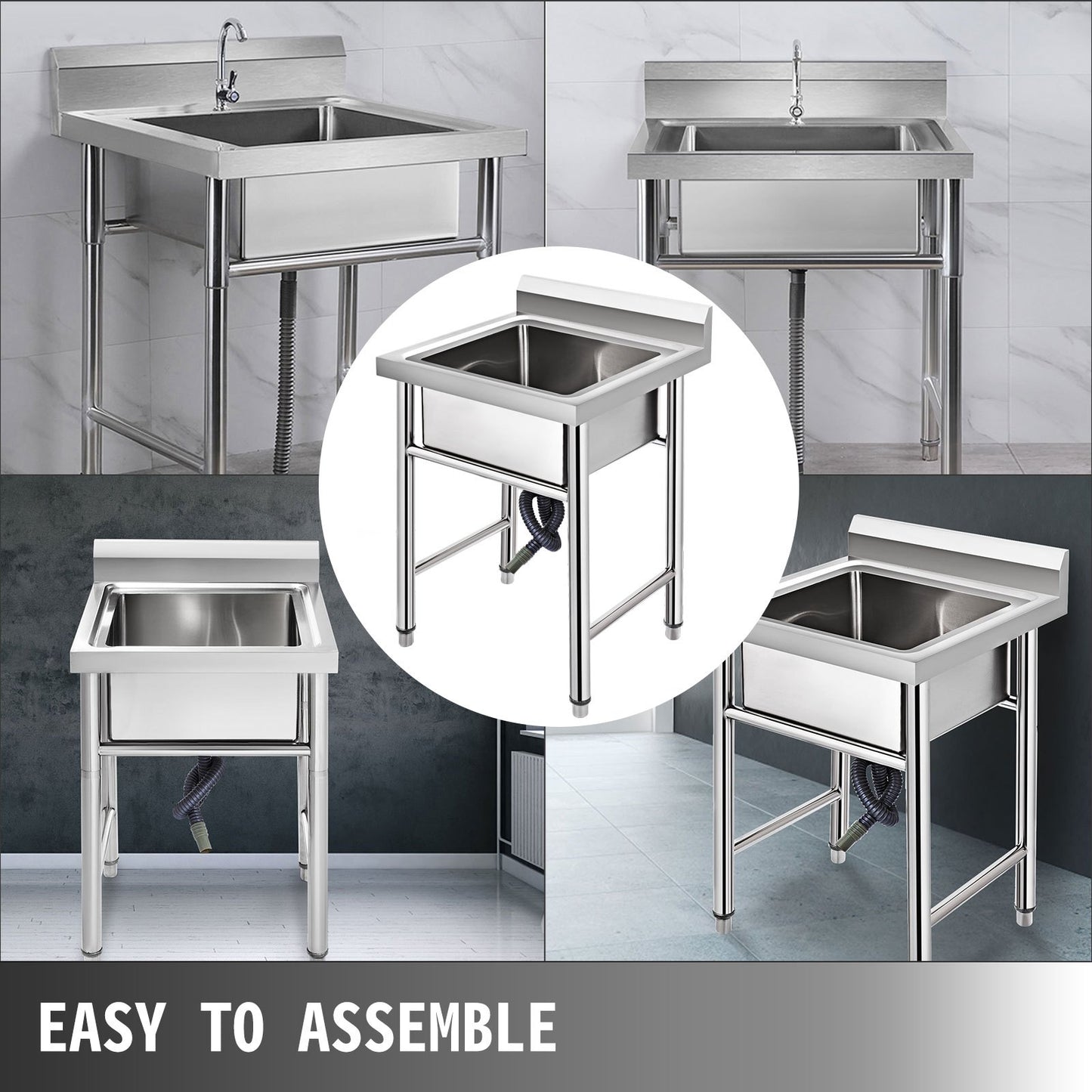 Handmade Sink Non-magnetic Stainless Steel Kitchen Sink Hand Made 1 Compartment 17.5 x 10 x 16.5 Inch Capacity Huge Tub Sink for Farmhouse Cafe Shop Hospital