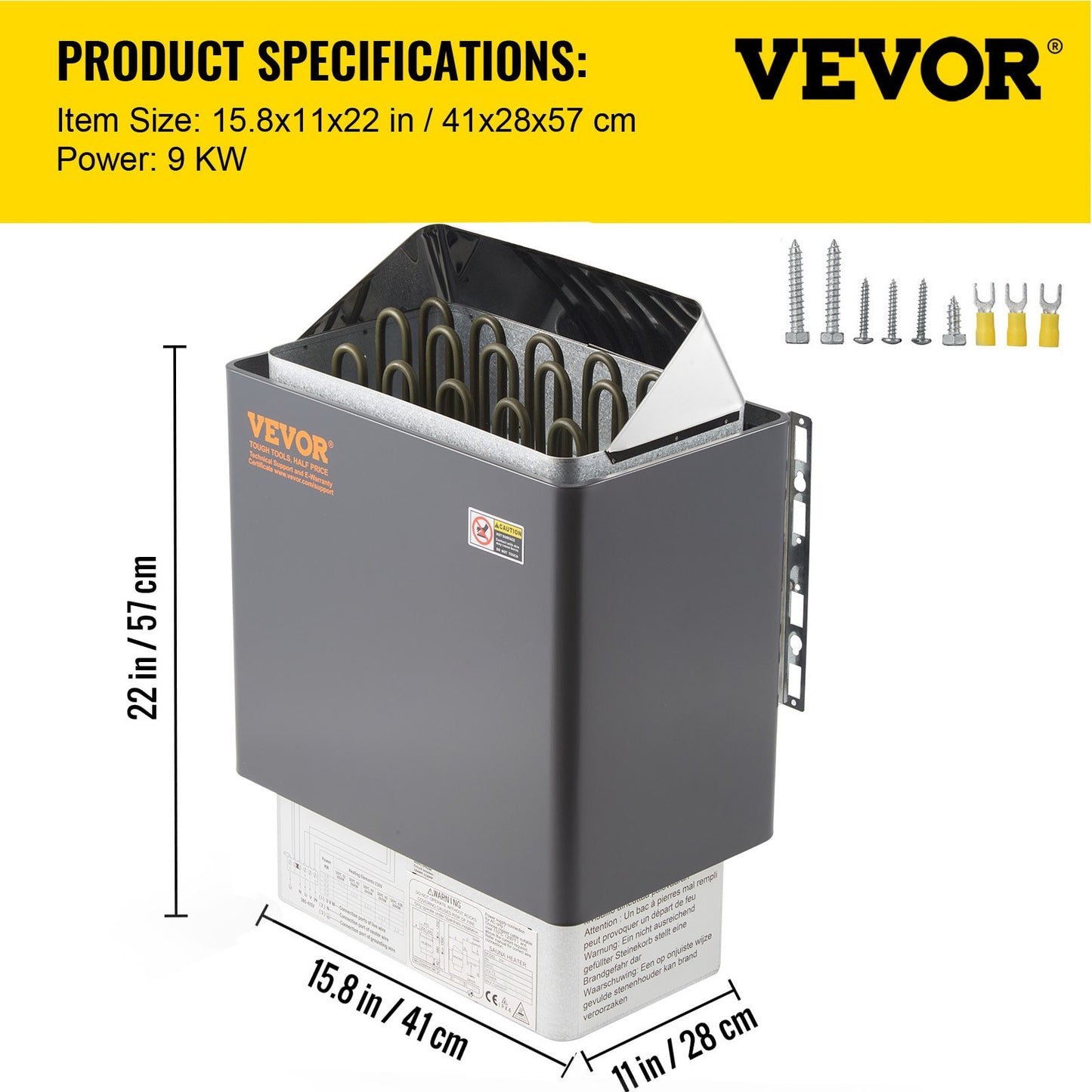 9KW elektrisk torrbastuugn med extern styrenhet i rostfritt stål för 9-13m3 rum
