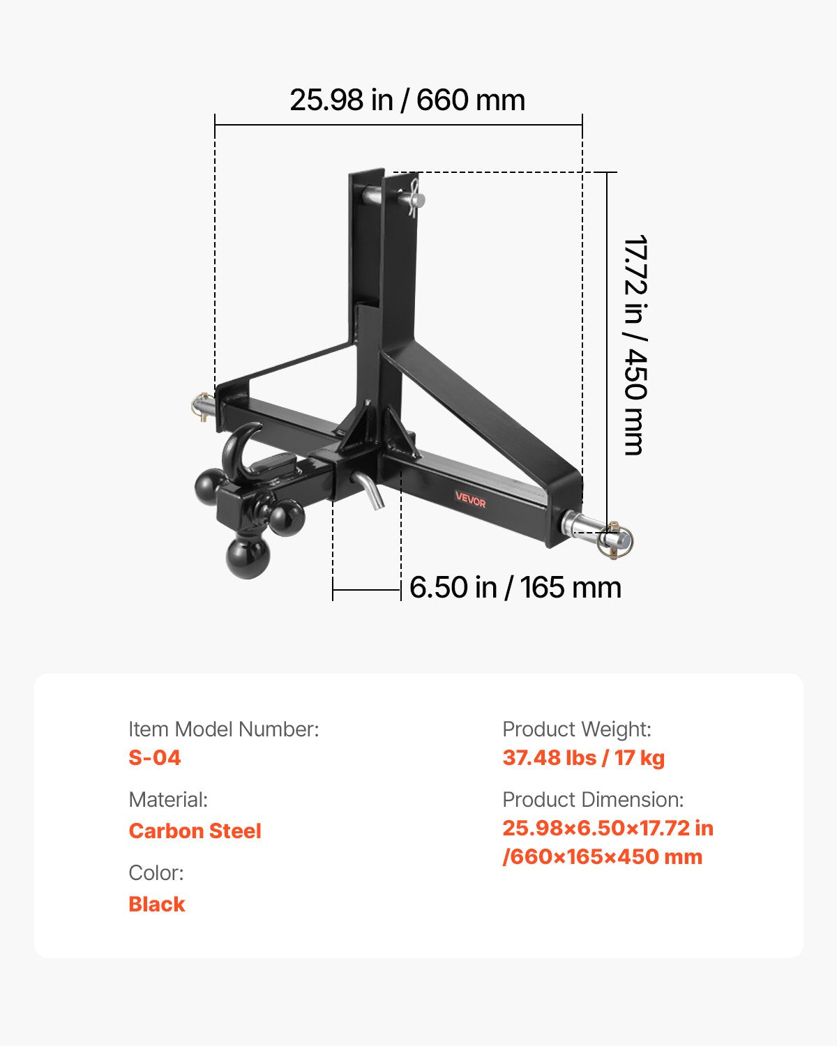 3 Point Trailer Hitch with 2 in Receiver, 3pt Quick Hitch Attachment, Heavy Duty Tractor Tow Drawbar Adapter, Compatible with Kubota, Mahindra, Ford, Yanmar, John Deere, Massey Ferguson