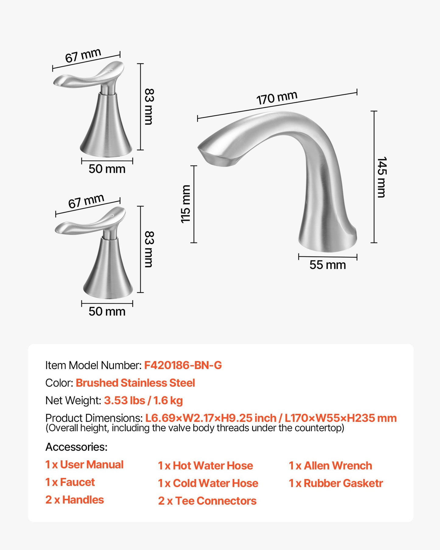 Romersk badkarsblandare, 3-håls vattenfallsblandare för badkar, badkarsblandare med svanhals och 2 handtag, badkarsblandare för däckmontering för babyvård, bad för vuxna, borstat rostfritt stål, hög båge