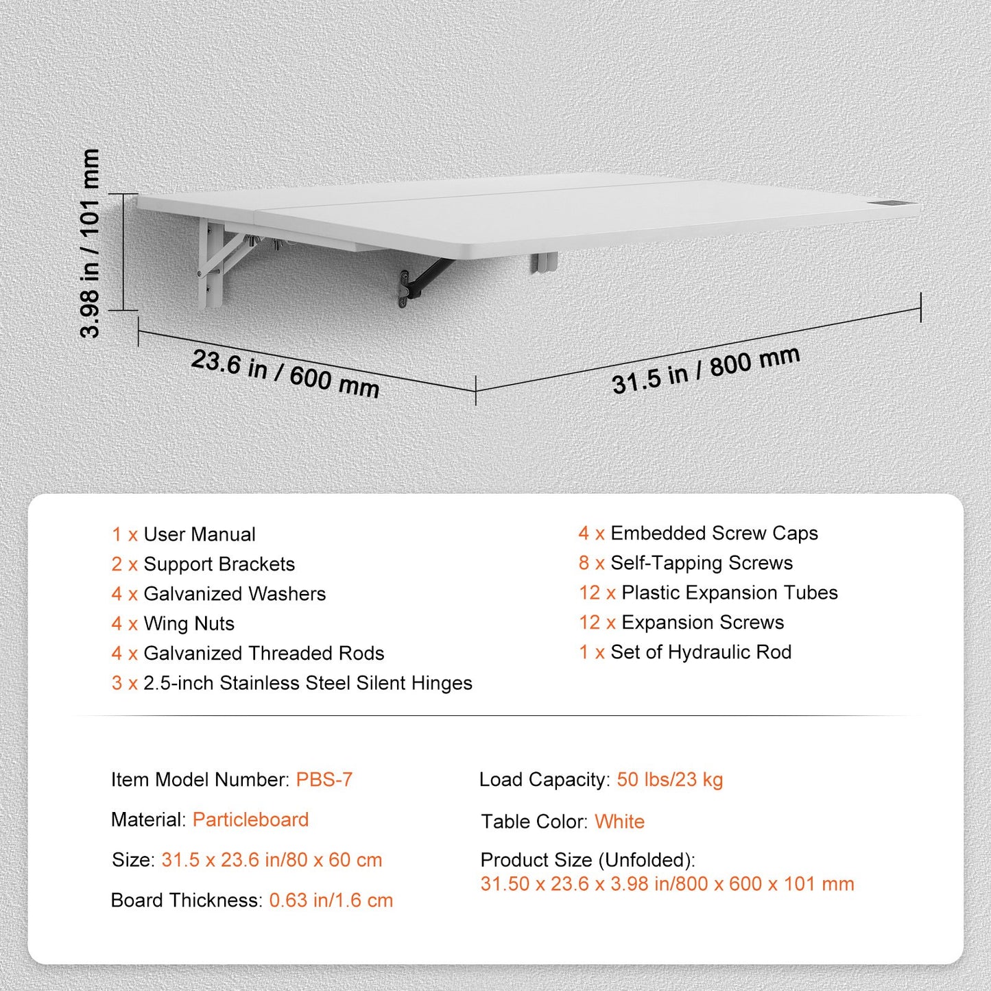 Wall Mounted Folding Table, 31.5" x 19.69" Wall Mount Drop Leaf Table, Floating Desk with Iron Bracket, Fold Down Desk for Small Spaces, Home Office, Dining, Laundry Room, Kitchen, Bar, White