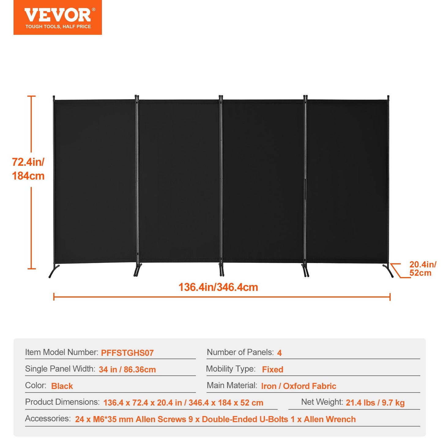 Room Divider, 4 Panels Room Divider, Folding Privacy Screen and Portable Partition Divider for Room Separation, Freestanding Room Partitions for Office, Bedroom, Study, Black