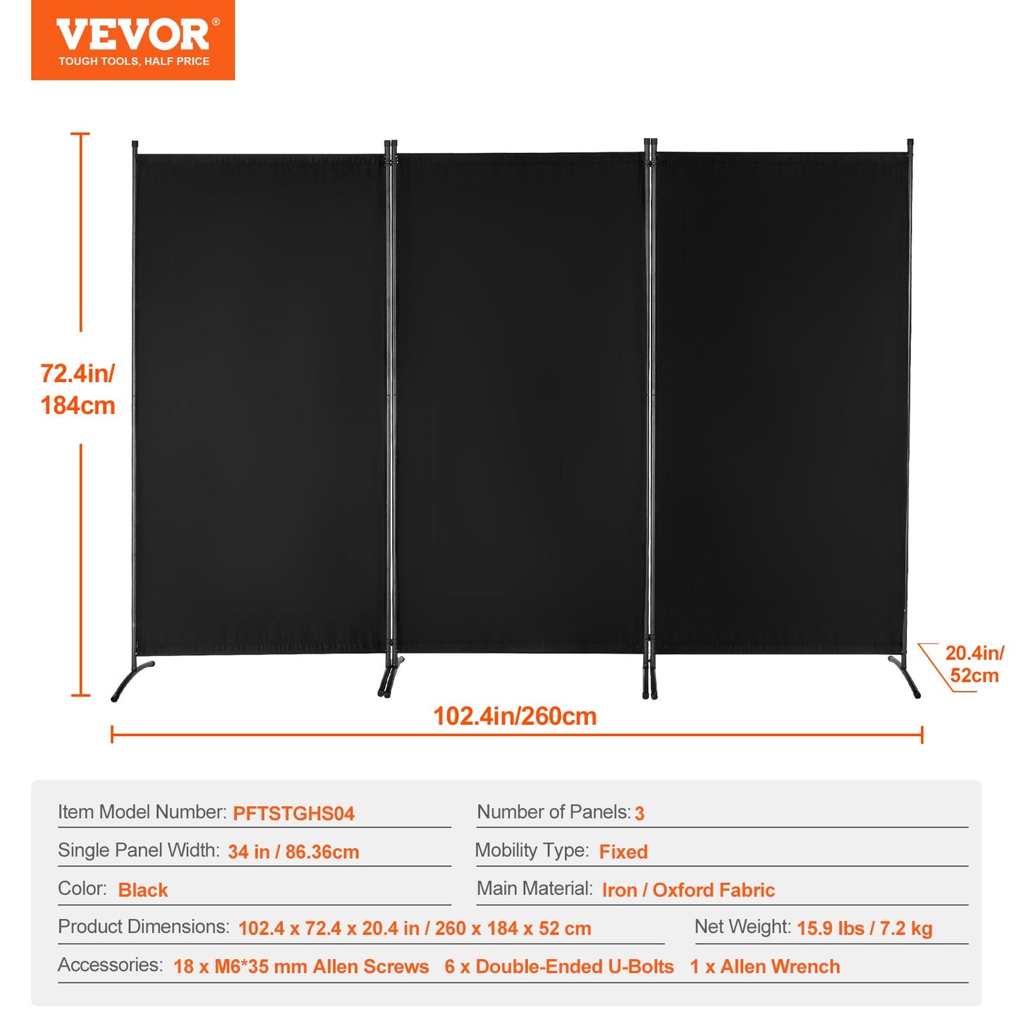 Room Divider, 3 Panels Room Divider, Folding Privacy Screen and Portable Partition Divider for Room Separation, Freestanding Room Partitions for Office, Bedroom, Study, Black
