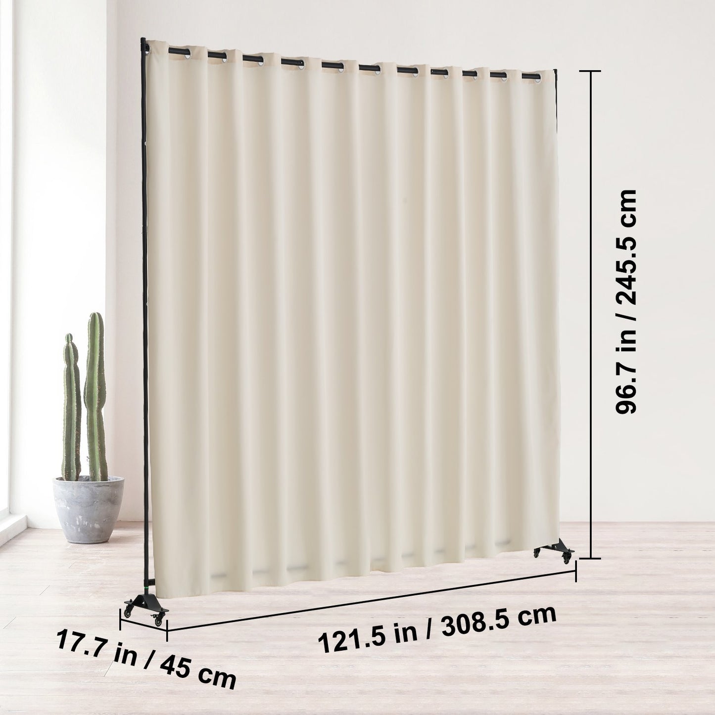 Room Divider, Portable Panel Room Divider with Wheels Curtain Divider Stand, Freestanding Room Divider Privacy Screen for Office, Bedroom, Dining Room, Study, Beige