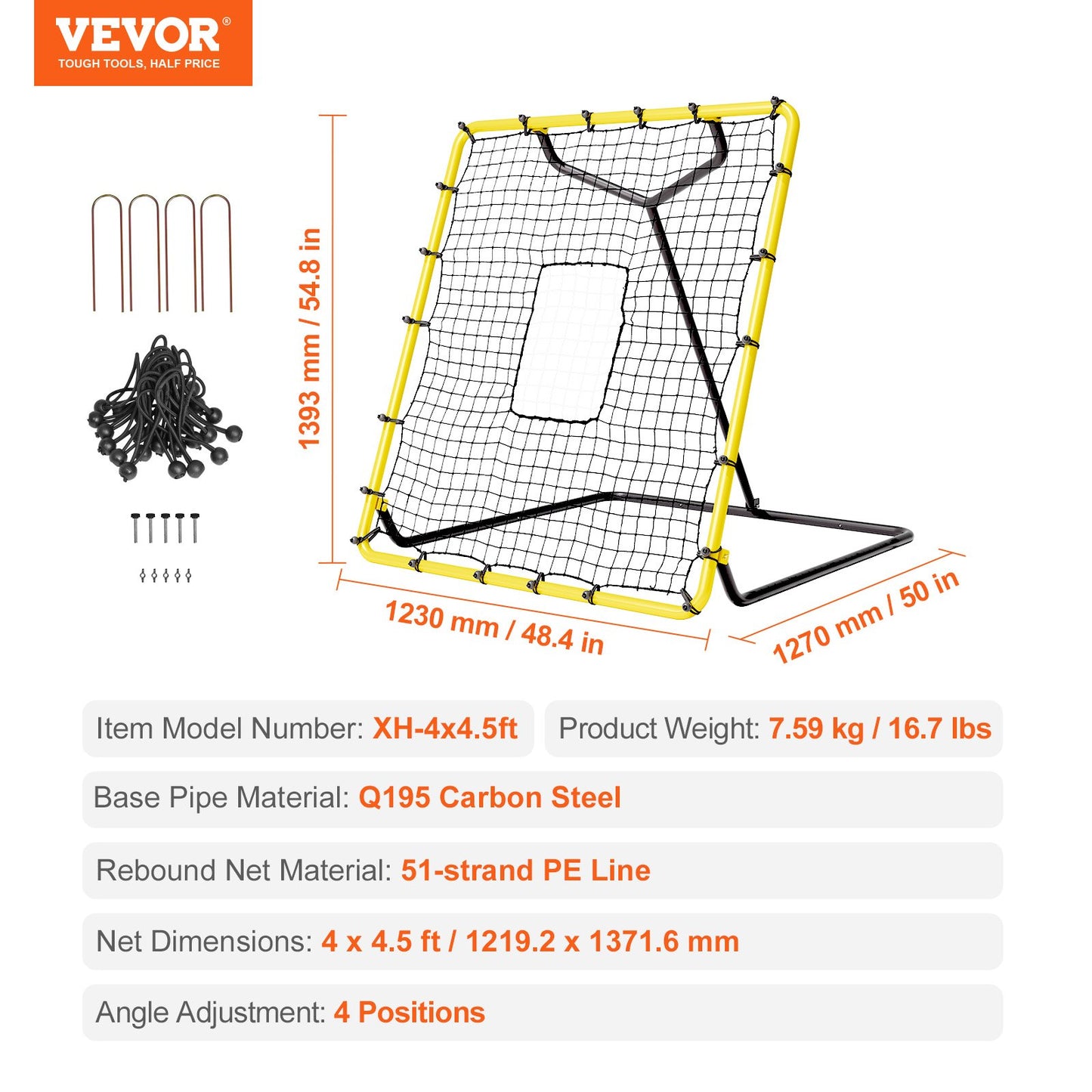 Baseball And Softball Rebounder Net, 4 x 4.5 Feet PitchBack Baseball Nest for Pitching and Fielding Training, Pitch Return Trainer Rebound Net with Pitching Target, 4 Adjustable Angles
