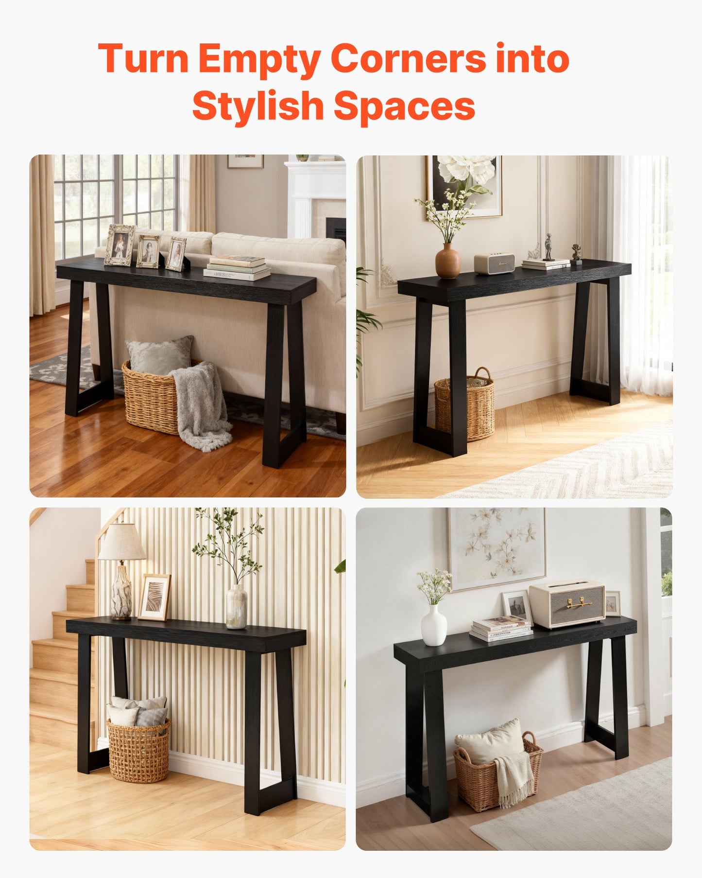 118 cm Console Table, Modern Desk Behind the Couch, Wooden Rectangle Entrance Desk, Narrow Long Sofa Table Accent Stand for Hallway, Bedroom, Living Room, Foyer, Easy Assembly, Black