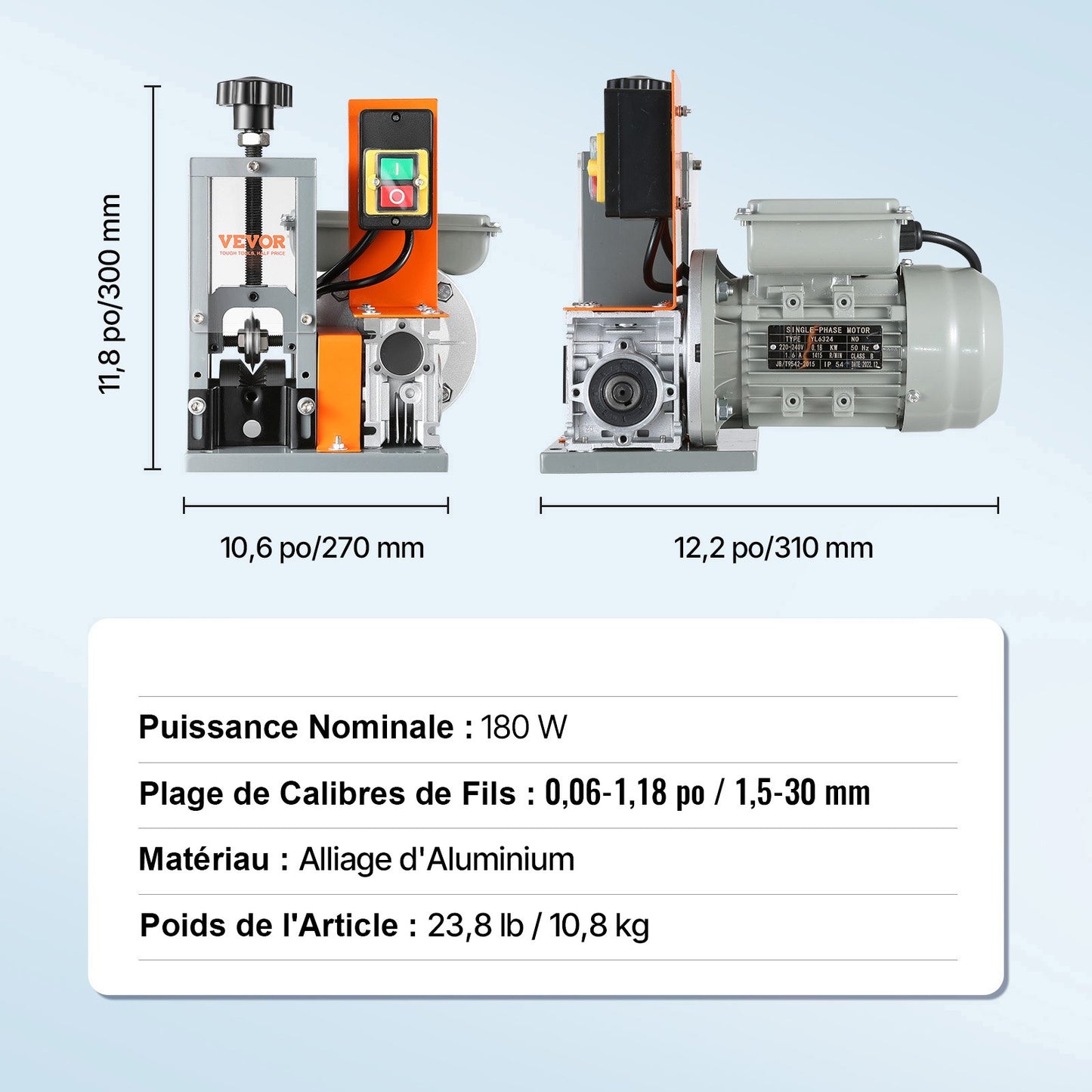 Automatic Wire Stripping Machine, 1.5mm-30mm Electric Motorized Cable Stripper, 180W, 18.3 m/min Wire Peeler with Visible Stripping Depth Reference, for Scrap Copper Recycling