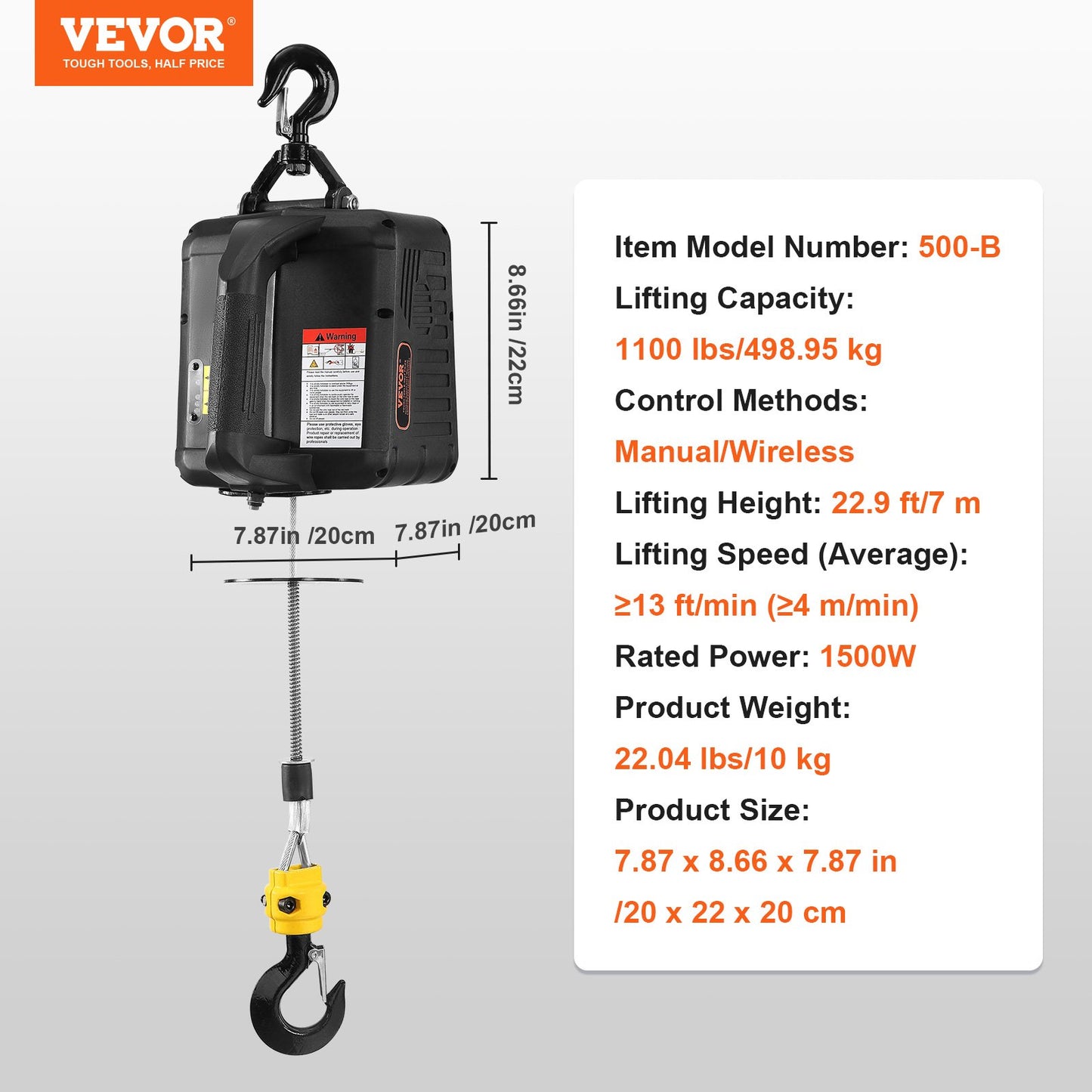 2-in-1 Portable Electric Hoist Power Winch 499 kg Wireless Remote Control
