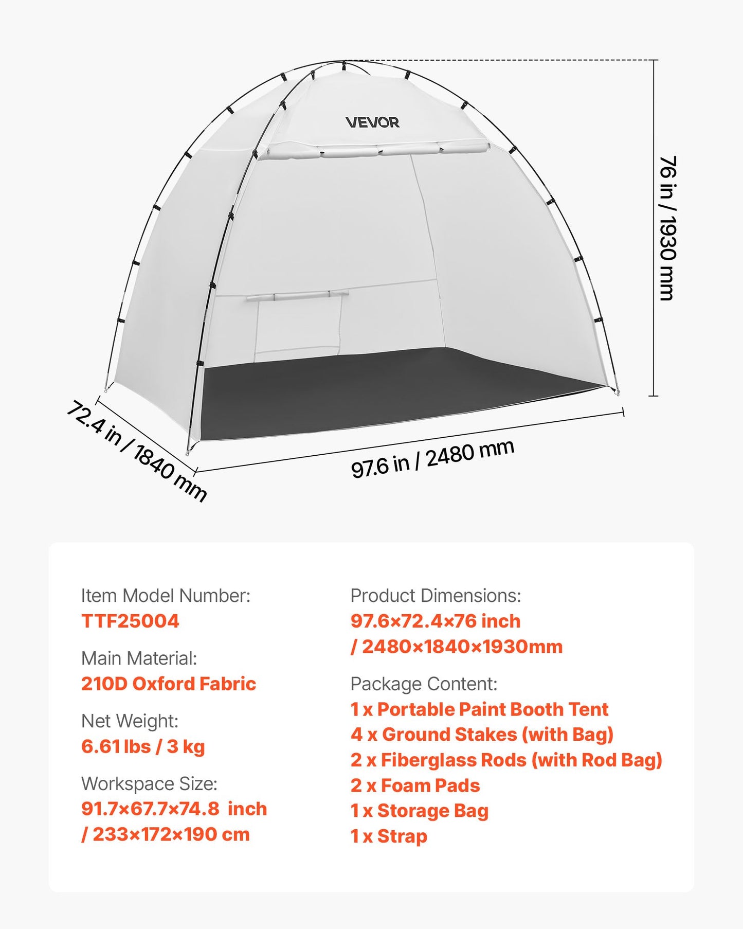Portable Paint Booth Tent, 2330 x 1720 x 1900mm Painting Tent Station, Spray Shelter with Built-in Floor & Mesh Screen, Large Space, Oxford Spray Painting Tents for Cupboard, Chairs, Tables