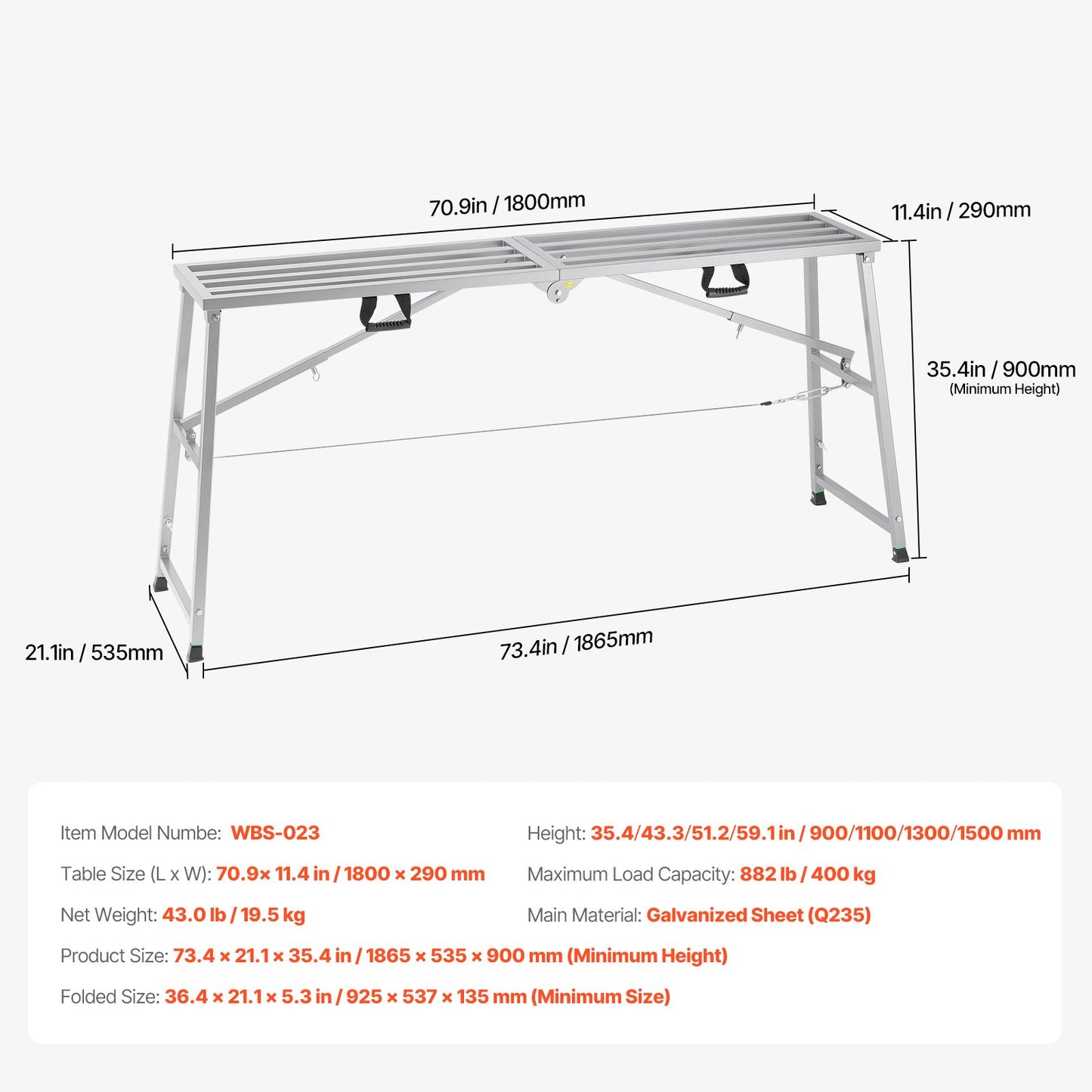 Work Platform, 4 Gear Adjustable Height, Folding Alloy Steel Step Ladder, Portable Scaffolding Platform, 880 lb Load Capacity, Non-Slip Rubber Feet, Drywall Painting Stool, Cleaning & Washing