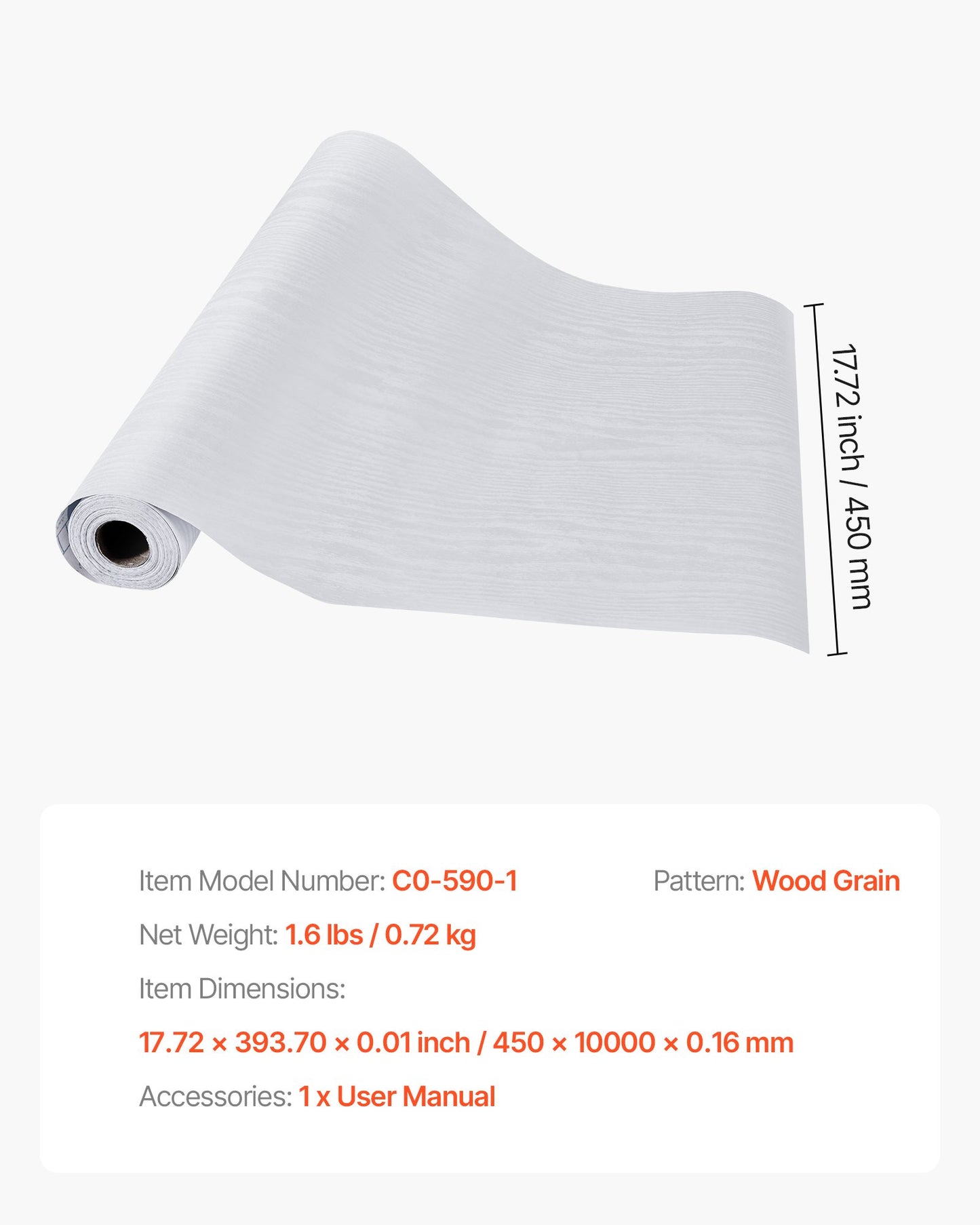 Peel and Stick Wallpaper, 45cm x 10m Contact Paper White Wood Grain Waterpoof Self Adhesive, Easy to Clean & Peel Wall Decorative Vinyl Roll for Bedroom Kitchen Office Bathroom Desk