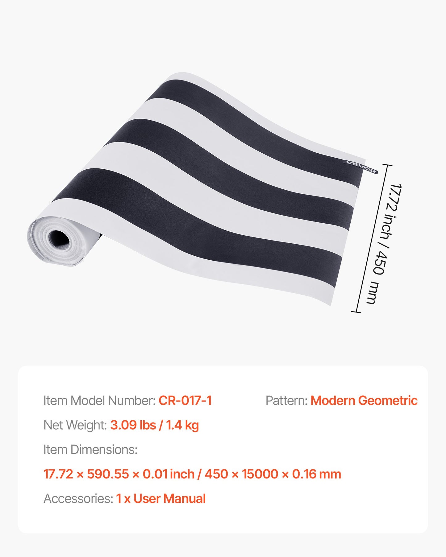 Peel and Stick Wallpaper, 45cm x 15m Contact Paper Black White Modern Geometric Waterpoof Self Adhesive, Easy to Clean Wall Decorative Vinyl Roll for Bedroom Kitchen Office Bathroom