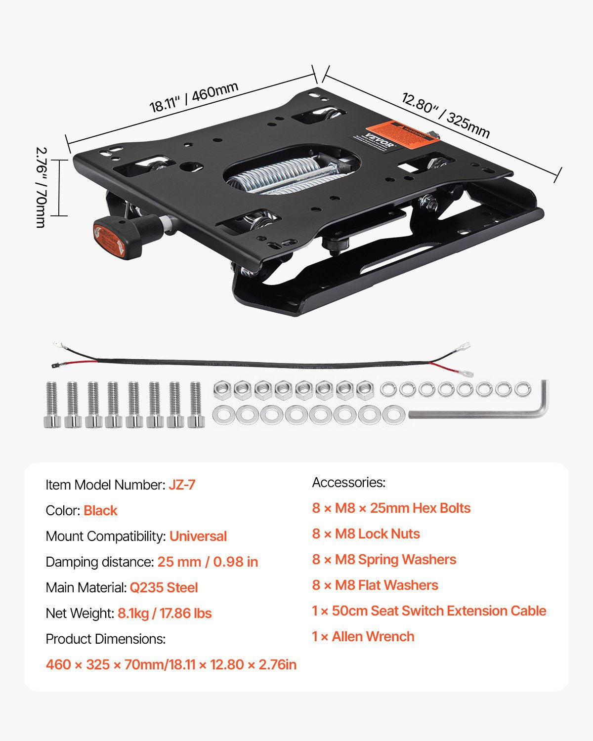 Seat Suspension Kit Without Seat Slider Track, Universal Air Ride Seat Suspension for Zero Turn Lawn Mower, Adjustable Tractor Seat Suspension Kit Compatible with Forklift, Bulldozers Seat