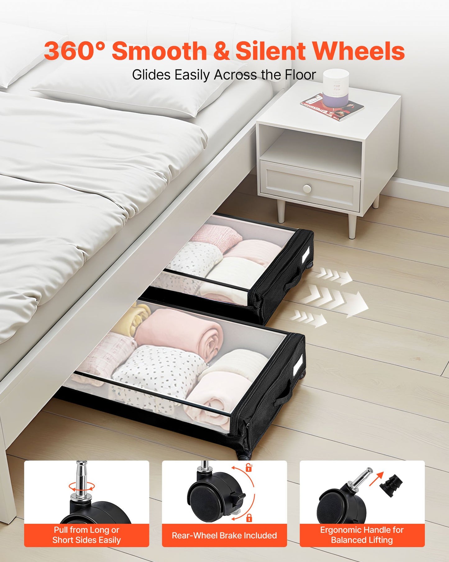 Under Bed Storage with Wheels, 770 x 470 x 173 mm, Underbed Containers with Clear Lid, Underbed Shoe Organizer, Rolling Under the Bed Storage Bins for Clothes, Shoes, Blankets, Bedroom, 2 Pack