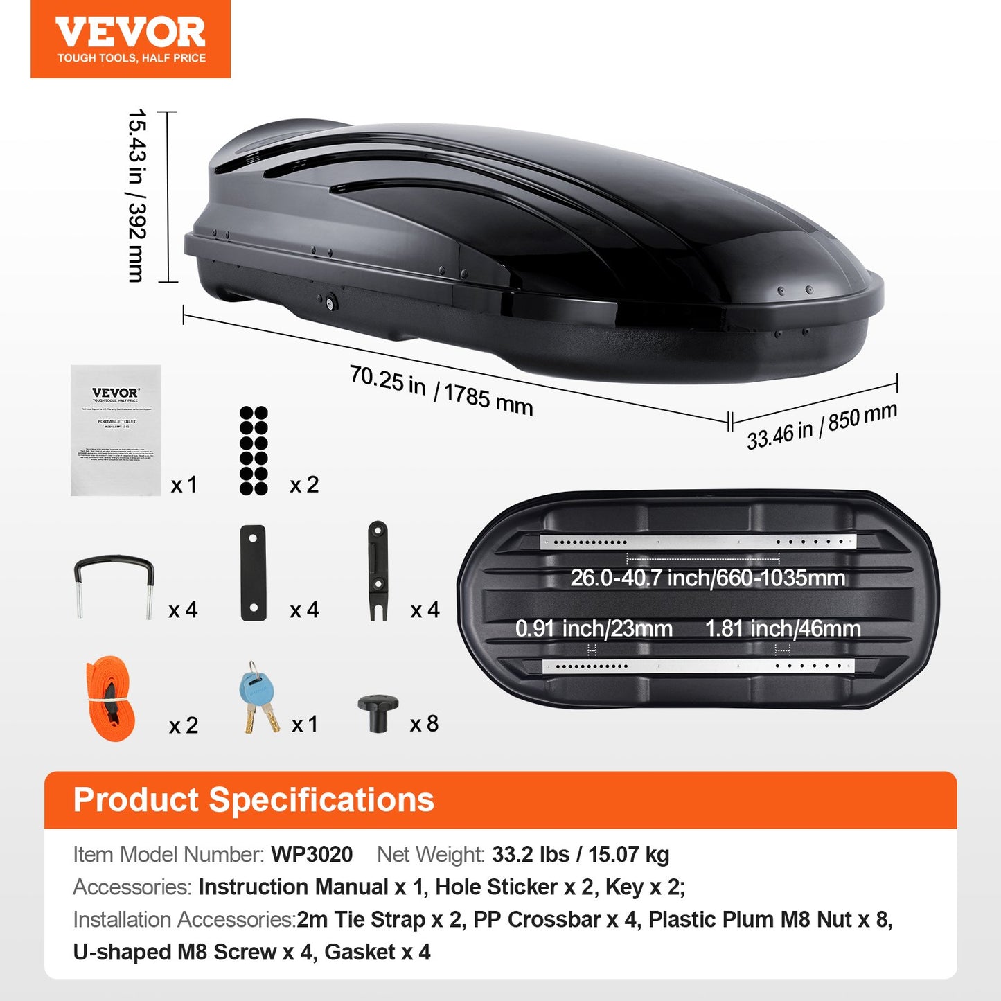 Rooftop Cargo Carrier, 11 Cubic Feet Roof Cargo Box, ABS Hard Shell Roof Box, with Dual-Sided Opening and 2 Reinforced Straps, Aerodynamic, Suitable for most Crossbar, for Car, Wagon, SUV, Black