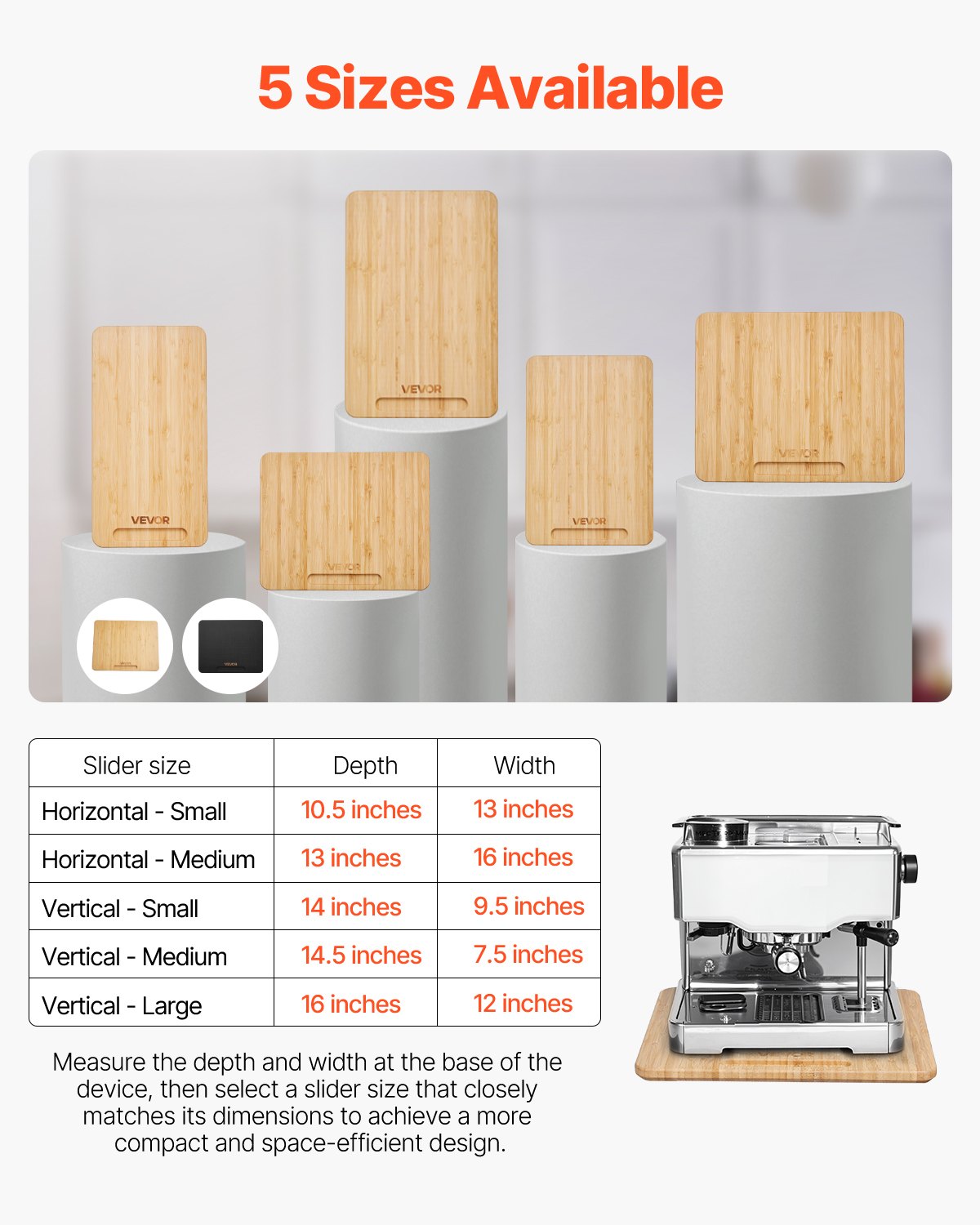 Apparatglidare, liten 10,5 x 13 tum, rullande glidbricka med gummihjul och ihåligt handtag, lätt att rengöra, rullande bricka för kaffebryggare, köksbänkskiva, naturligt trä