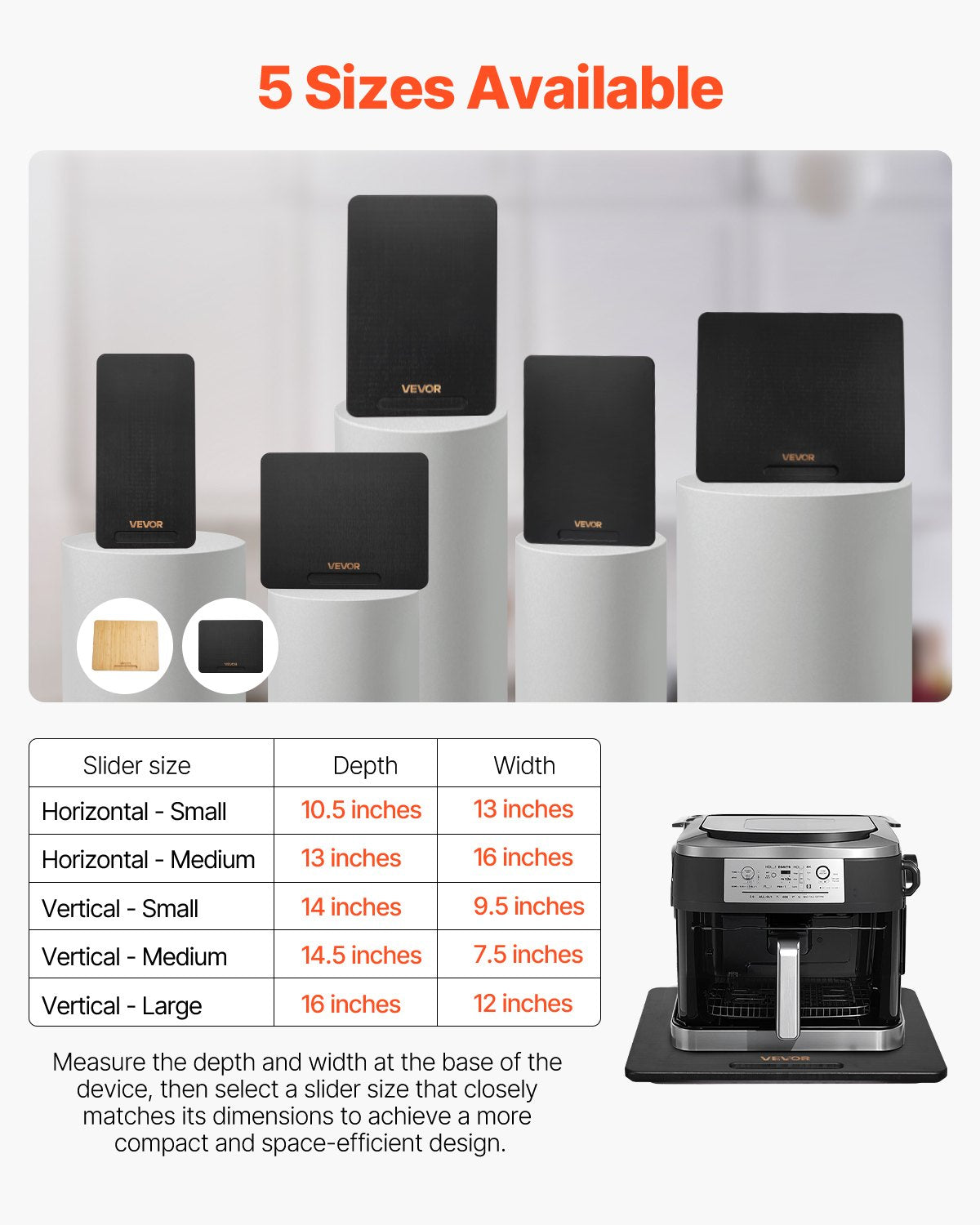 Apparatglidare, medelstor 13 x 16 tum, rullande glidbricka med tysta gummihjul och ihåligt handtag, lätt att rengöra, rullande bricka för kaffebryggare, köksbänkskiva, svart