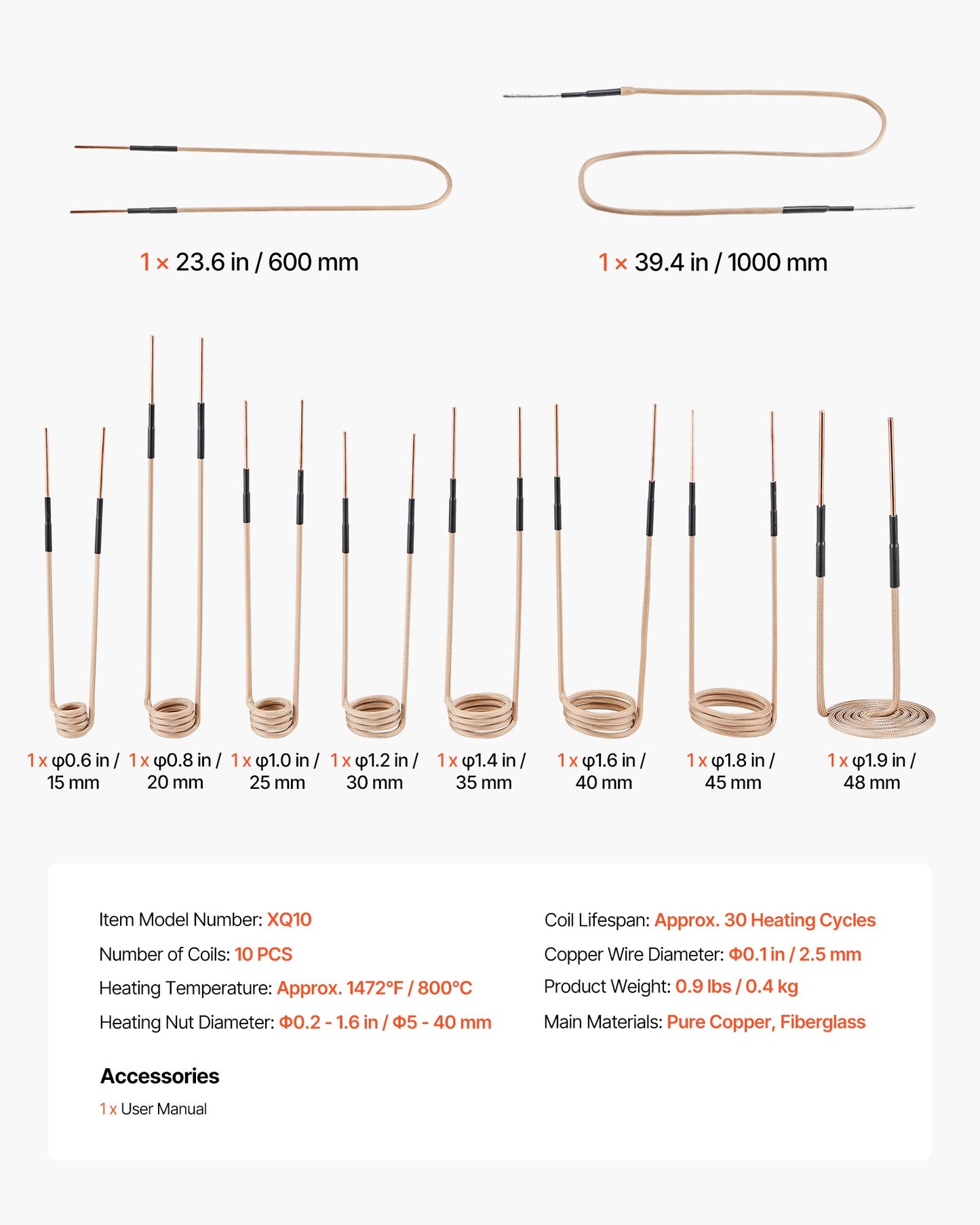 10 st magnetisk induktionsvärmare, induktorvärmetillbehör, minivärmaresats med flexibilitet och lång livslängd, för borttagning av rostiga bultar och muttrar, 8 spolar + 1 U-formad + 1 friformning
