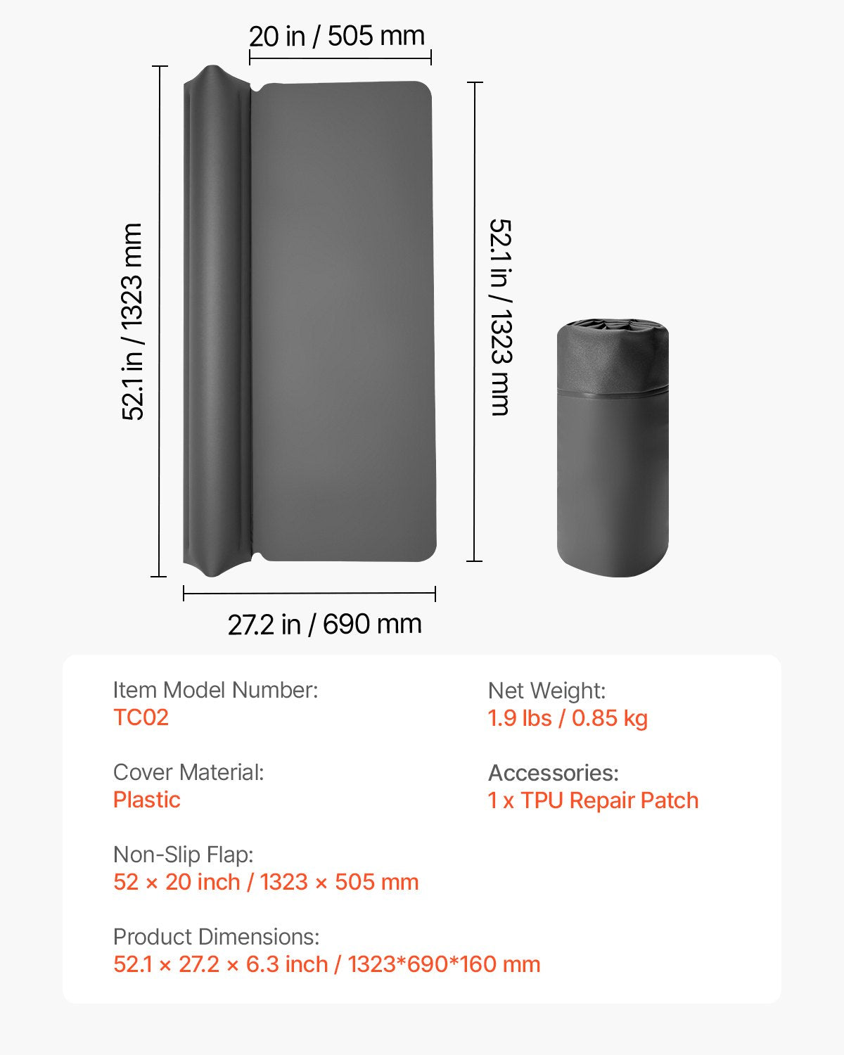 Bed Bumper for Toddlers, 52-inch Inflatable Bed Guard Rail with Safety Flap, Non-Slip TPU Toddler Bedrail Bumper for Twin, Full, Queen King Beds, Lightweight & Portable for Home Travel (2 Packs)