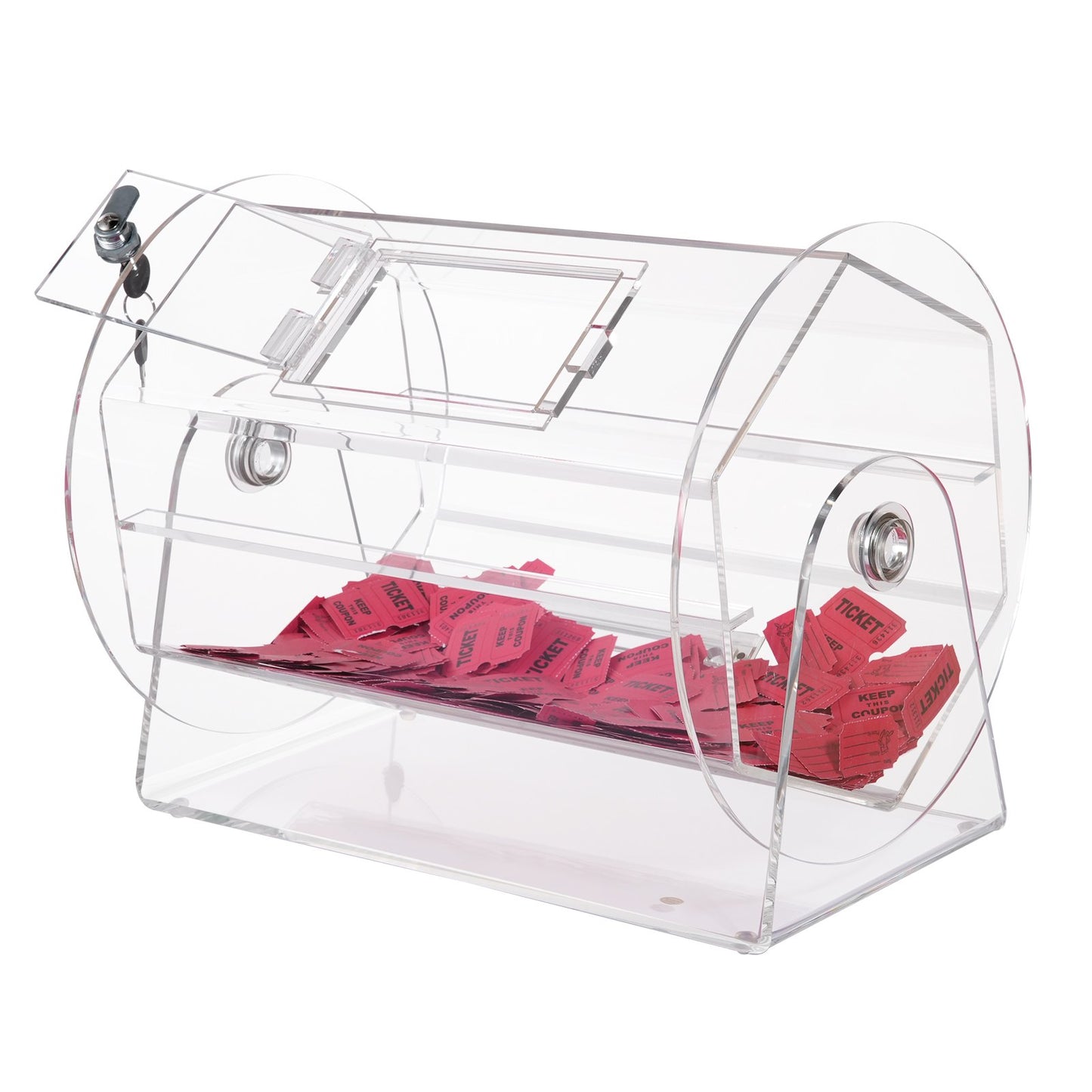Acrylic Raffle Drum, Holds 5000 Tickets or 200 Raffle Balls, Professional Raffle Ticket Spinning Cage with 2 Keys, Transparent Lottery Spinning Drawing, Raffle Ticket Box for Lottery Games Bingo