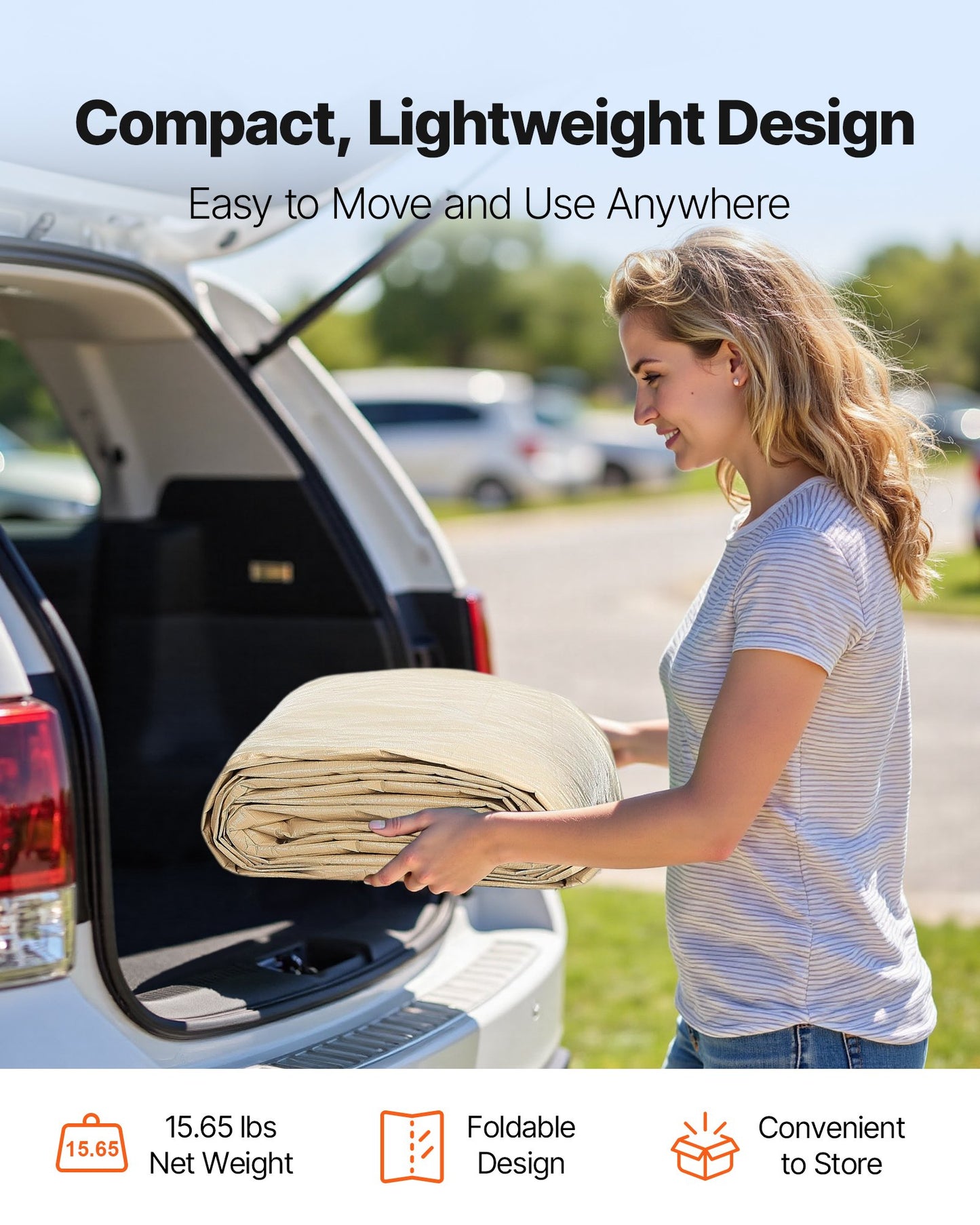 Carport Replacement Canopy, 3.6 x 6 m Potable Garage Tent Top Tarp, UV-Resistant & Waterproof Car Shelter Tarp, Heavy Duty Car Port Cover with Ball Buggees, Beige, Frame Not Included