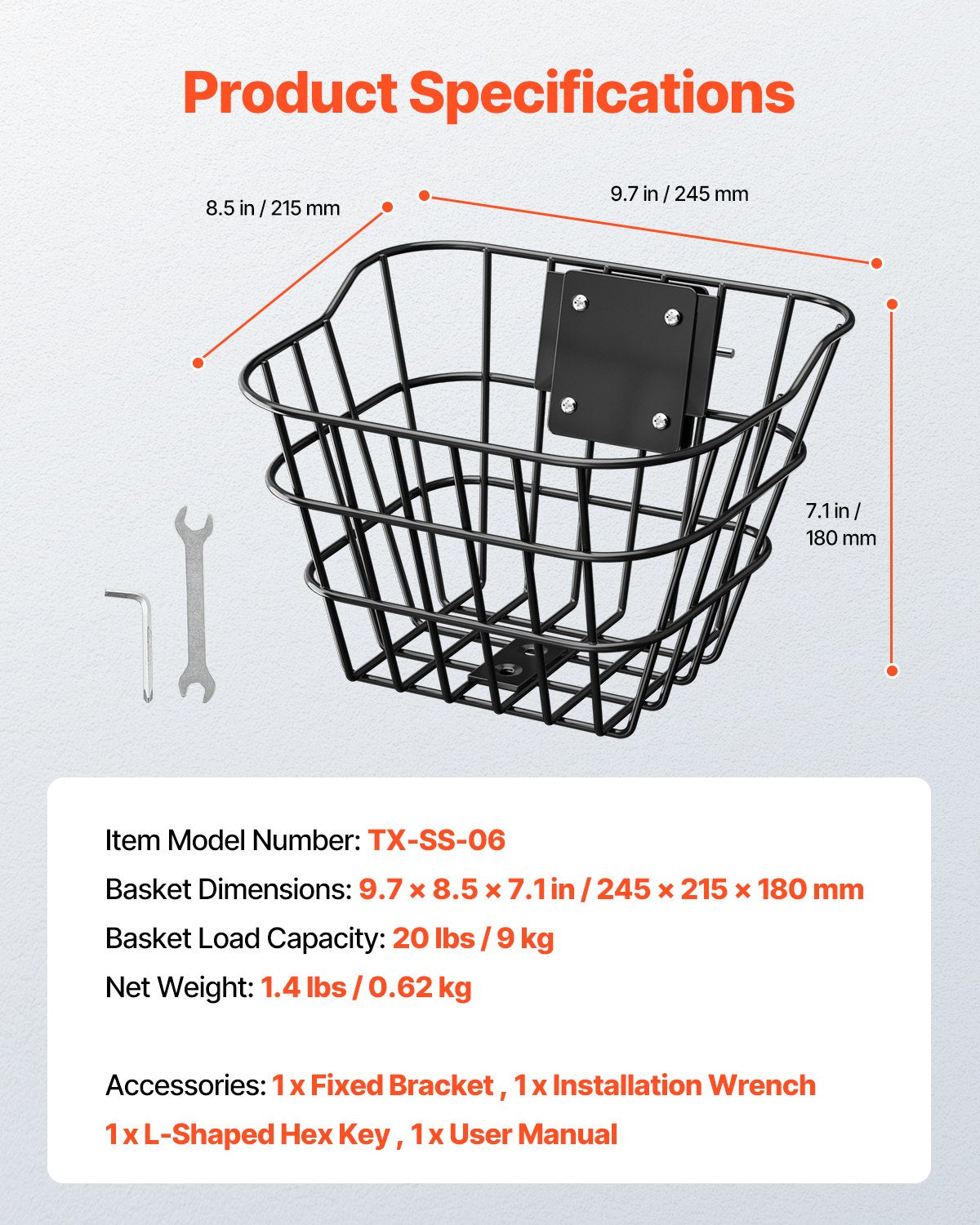 Front Bike Basket, Electric Scooter Basket with Fixed Bracket - Max Bearing 20 lbs, Construct from Solid Steel, Kids Bike Basket/Adult Bicycle Basket/Knee Electric Scooter Accessories