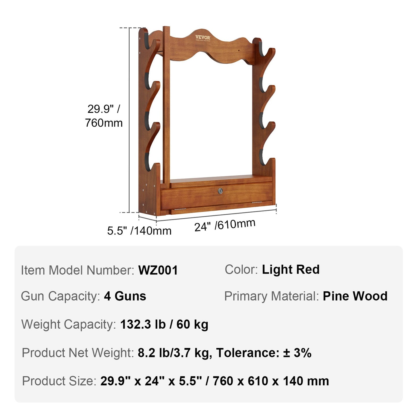 Gun Rack, Wood Gun Rack Wall Mount, Gun Display Rack holds 4 Rifles, Shotguns, 60 kg Heavy Duty Wall Storage Display Rifle Rack with Soft Padding