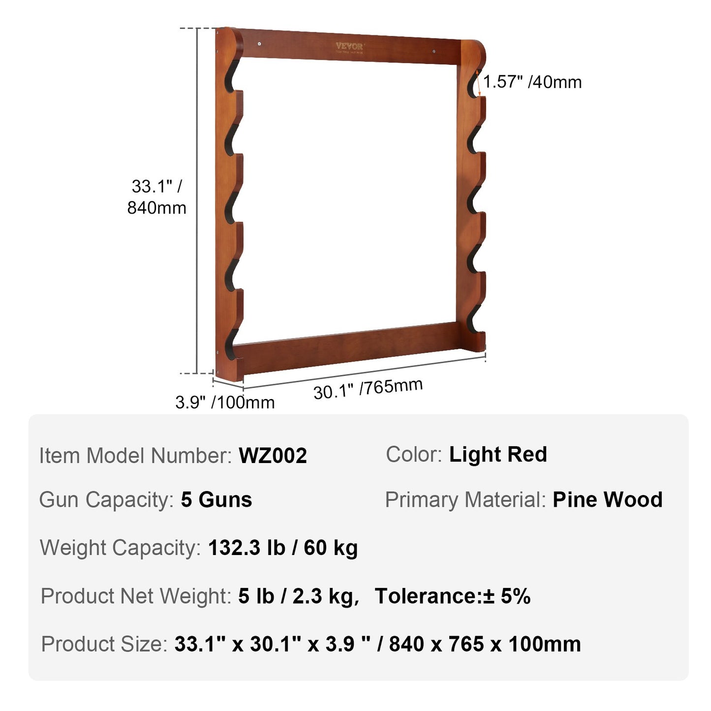 Gun Rack, Wood Gun Rack Wall Mount, Gun Display Rack holds 5 Rifles, Shotguns, 132 lb Heavy Duty Wall Storage Display Rifle Rack with Soft Padding