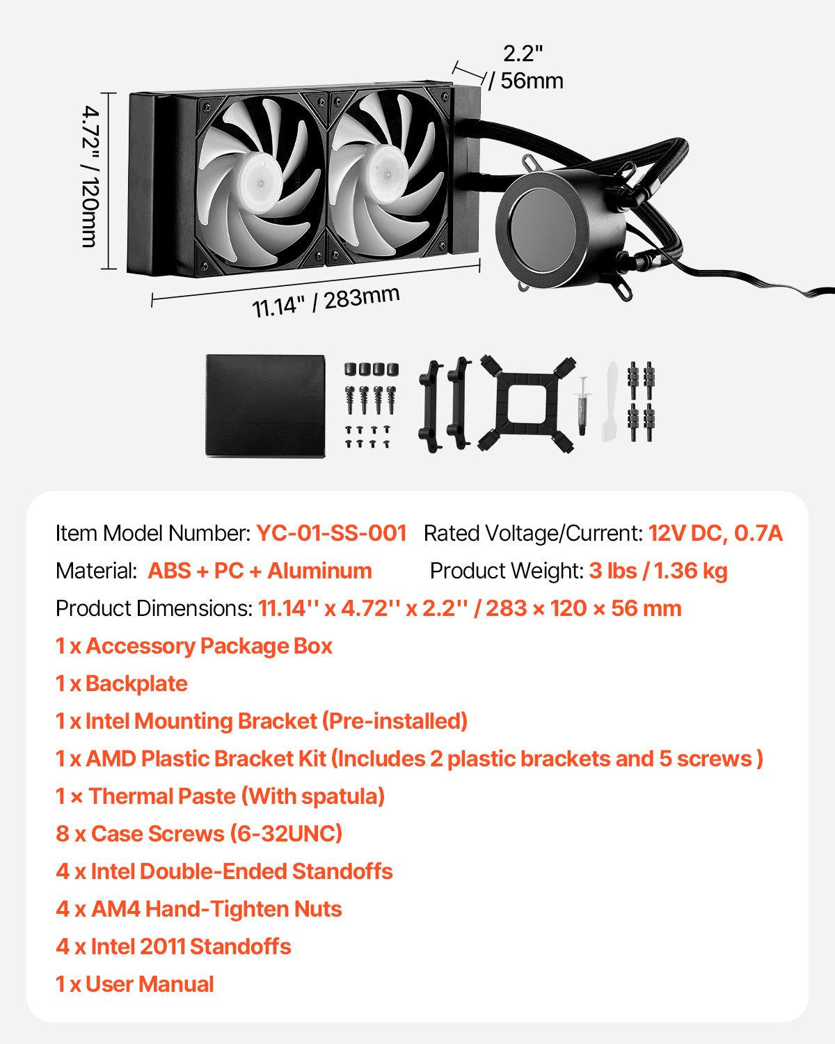 CPU Liquid Cooler, AIO CPU Water Cooler - 120mm PWN Fans & Pump, Customizable Black PC Liquid Cooler with 2.1" LCD Display & ARGB light, for Intel 115X/1366/2011/1700/1200, AMD AM4/AM5