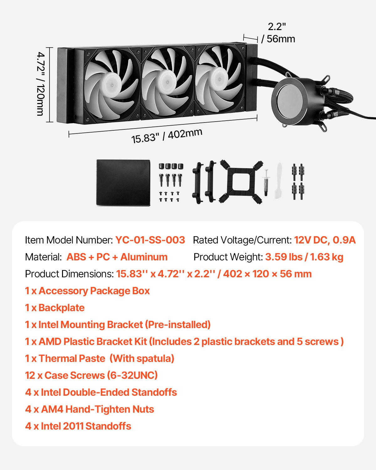 CPU Liquid Cooler, AIO CPU Water Cooler - 3 x 120mm PWN Fans & Pump, Customizable Black PC Liquid Cooler with 2.1" LCD Display & ARGB light, for Intel 115X/1366/2011/1700/1200, AMD AM4/AM5