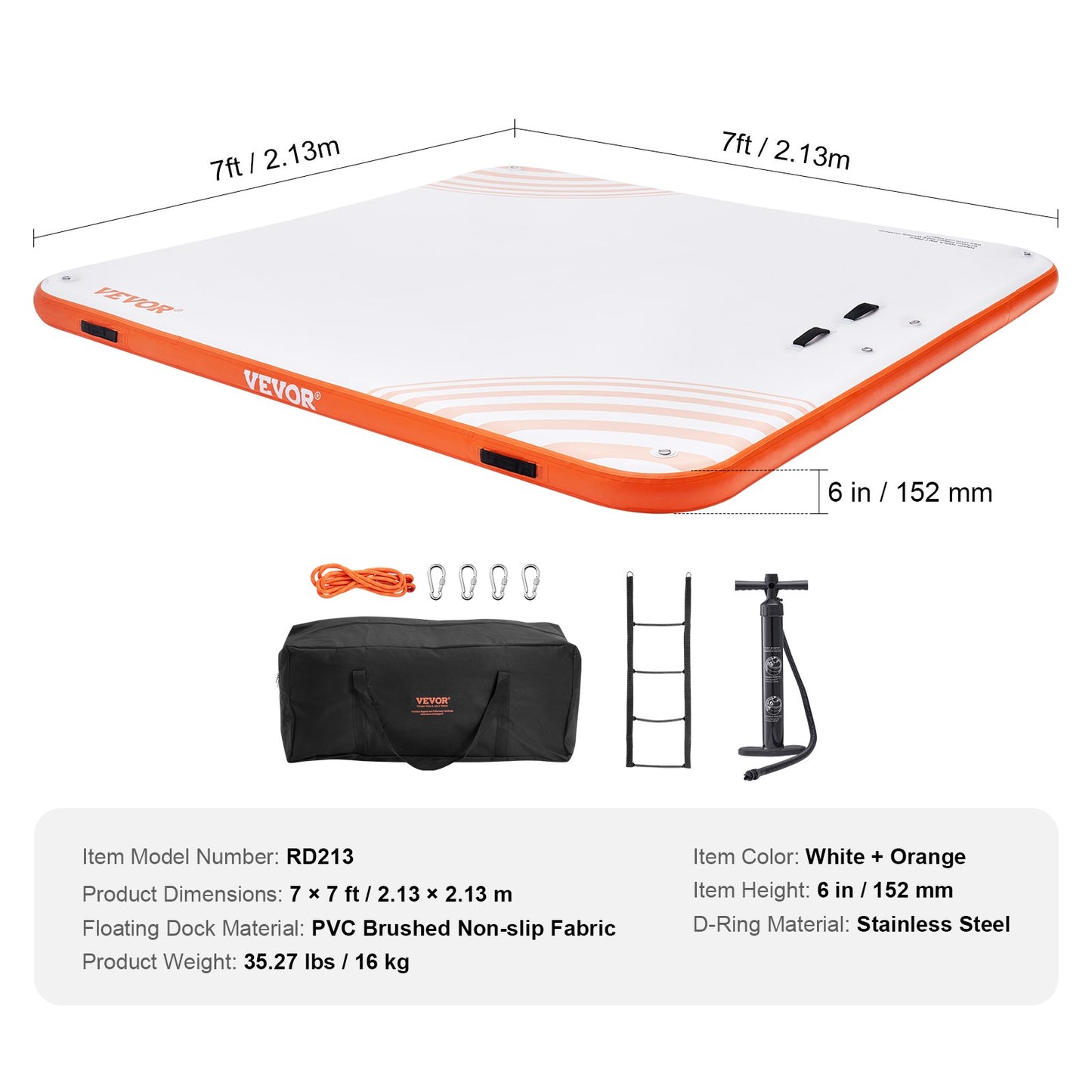 Inflatable Floating Dock,7 x 7FT Inflatable Dock Platform, Non-Slip Water Floating Dock Mat with Portable Carrying Bag & Detachable Ladder, Floating Platform Island Raft for Pool Beach Ocean