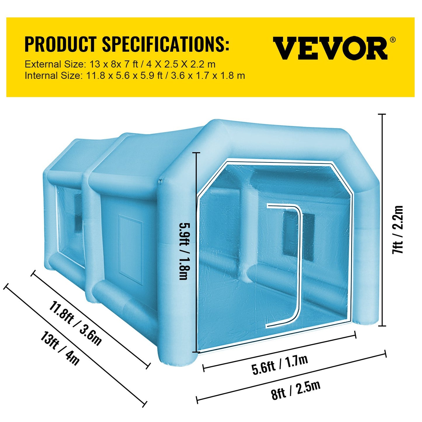 Inflatable Tent, 13 x 8 x 7 ft Inflatable Spray Booth Custom Tent, Inflatable Paint Booth Tent Car Paint Booth Workstation 210D Oxford Fabric With 2 Blowers