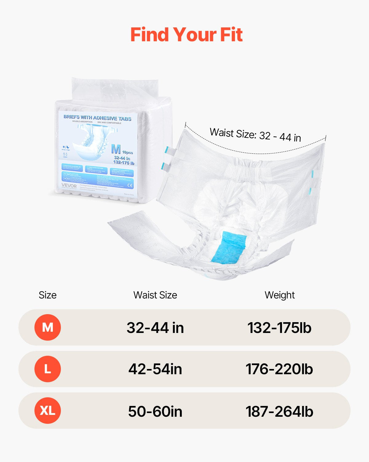 Adult Briefs with Tabs, Super Absorbent Incontinence Briefs for Men and Women, Disposable Adult Diapers with Leakproof 3D Surround Guard & Wetness Indicator - M Size, 40 Count (4 Packs of 10)