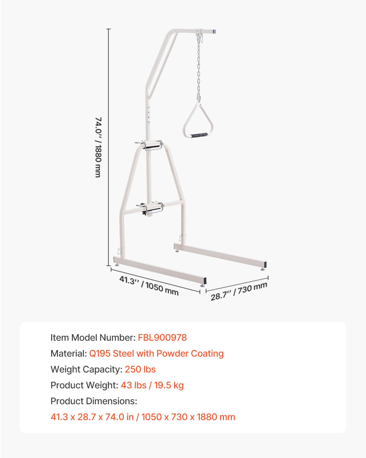 Trapeze Bar for Bed Mobility, Bed Trapeze with Clamps and Floor Stand, 250LBS Weight Capacity Pull Up Assist Bar for Elderly, Patients & Disabled, Suitable for Home Care, Hospital, Nursing Home