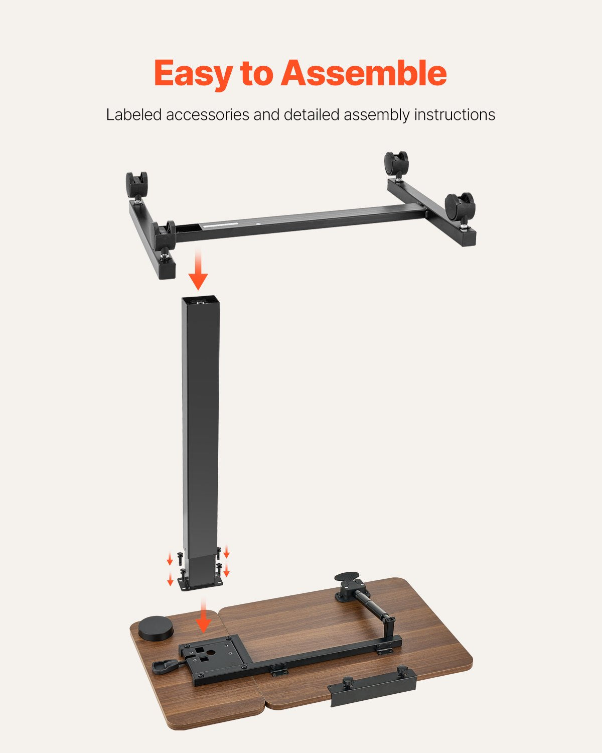 Overbed Table, Mobile Bed Side Table with Flip Desktop and 4 Wheels, Height & Angle Adjustable Rolling Laptop Desk with Cup Holder, Portable Over Bed Desk for Home, Office, Study, Wood + Black