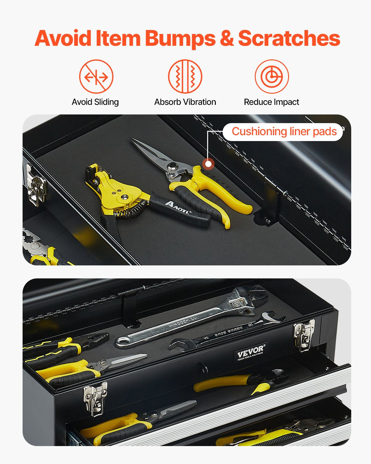 Metal Tool Box, 20.5-inch, Portable Metal Tool Box with 3 Drawers, Small Tool Chest with EVA Liners, Ball Bearing Slide Drawers Locking & Powder Coated Finish, Multi-Function Tool Organizer