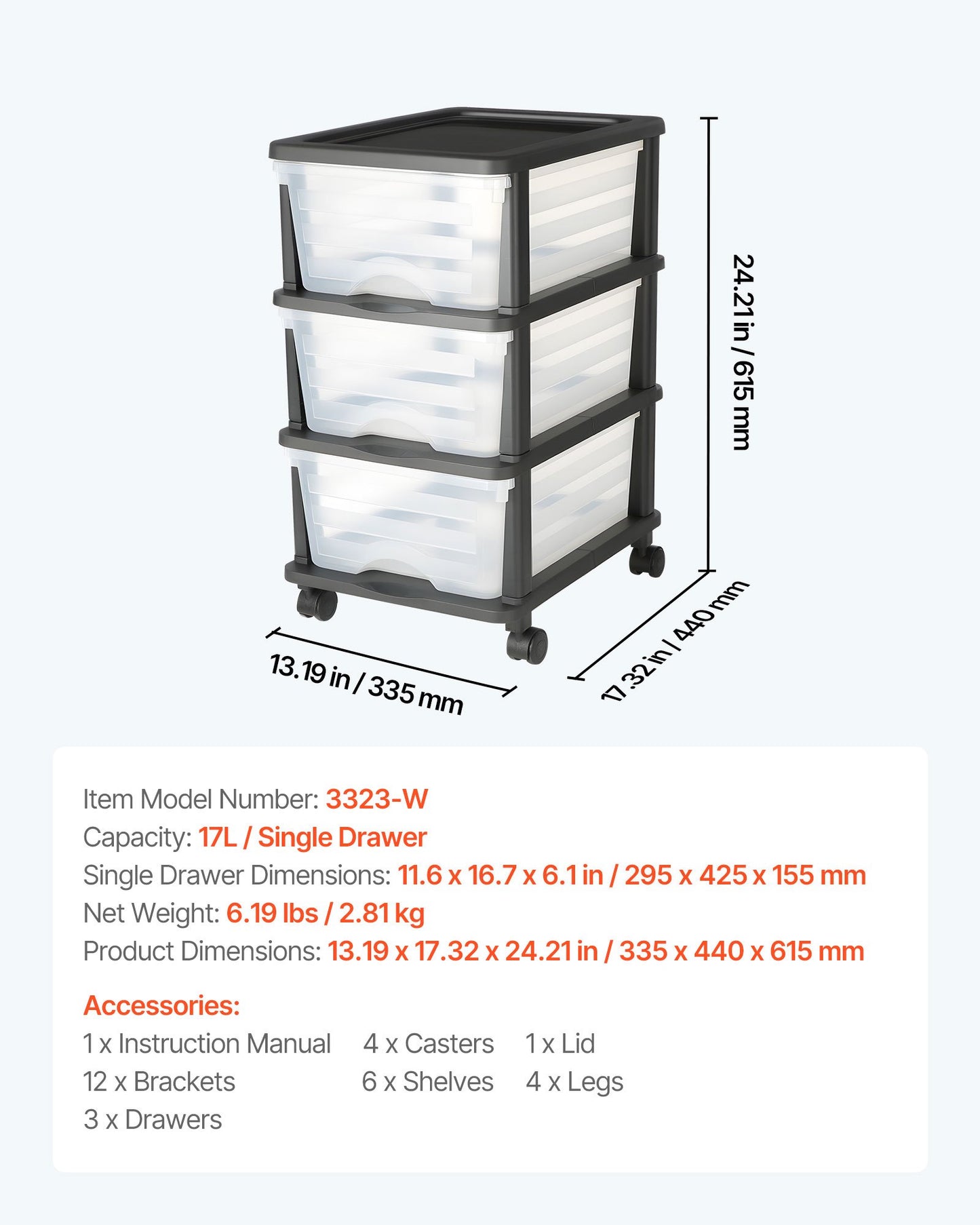 Plastvagn med förvaringslådor, förvaringsorganisatör med 3 lådor och hjul, rullande garderobsorganisation och förvaringsavdelare, genomskinliga lådor för byråer, kontorsmaterial, pysselrum, klassrum