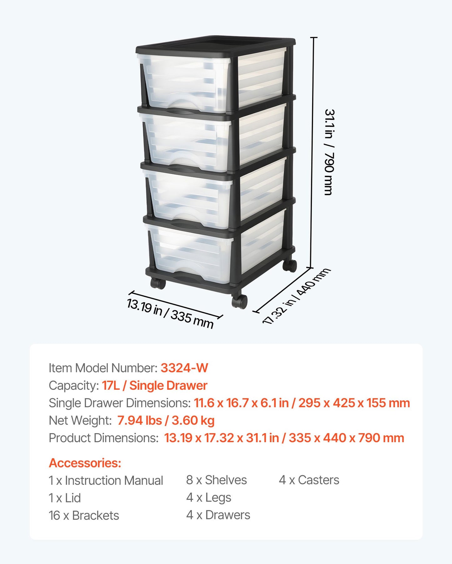 Plastvagn med förvaringslådor, förvaringsorganisatör med 4 lådor och hjul, rullande garderobsorganisation och förvaringsavdelare, genomskinliga lådor för byråer, kontorsmaterial, pysselrum, klassrum