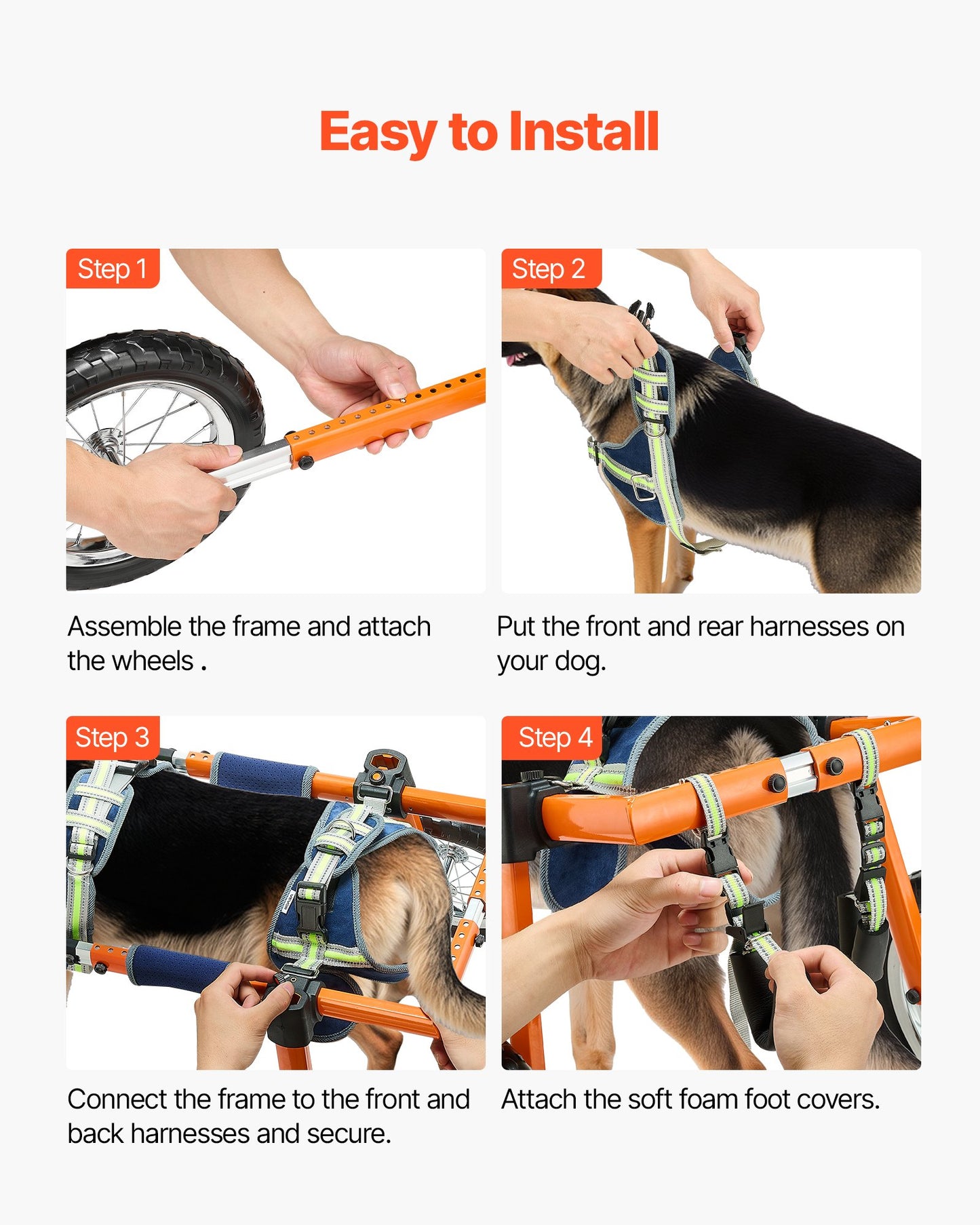 Dog Wheelchair for Back Legs, Lightweight 2 Wheels Pet Wheelchair, Height, Width & Length Adjustable, Dog Cart with Shock-Absorbing Wheels, for Injured, Disabled Dogs 21.7-39.9 kg, Large