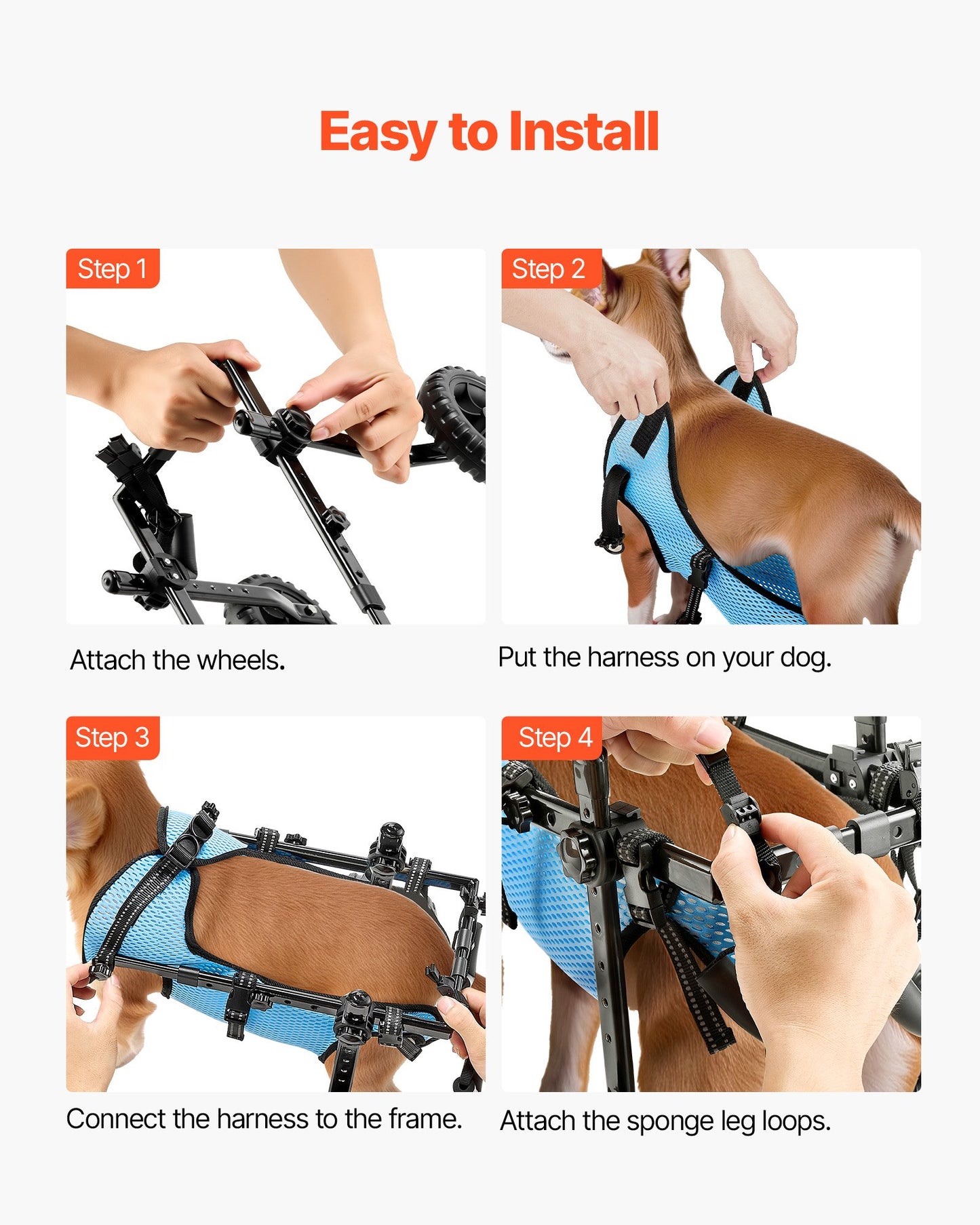 Hundrullstol för bakbenen, justerbar rullstol med 2 hjul, lätt hundvagn med stötdämpande hjul, rullstol med stöd för rörlighet för funktionshindrade och skadade hundar upp till 10 kg, extra liten