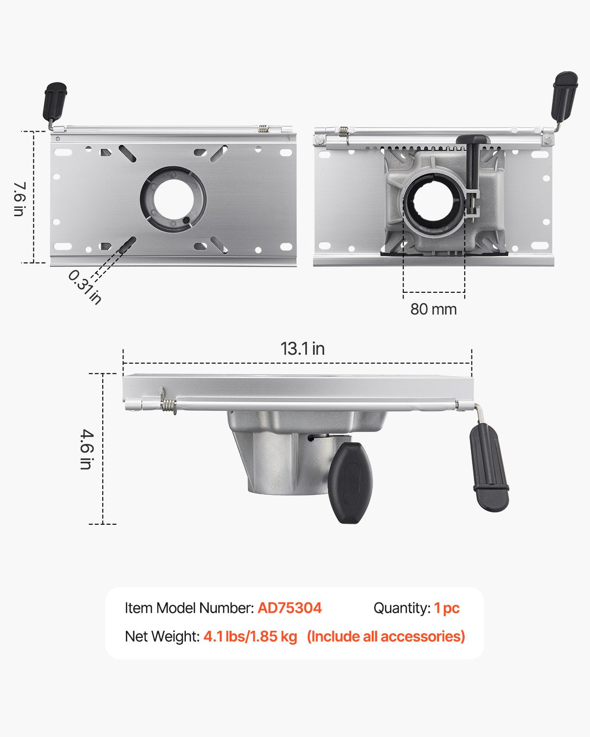 Boat Seat Pedestal, Forward & Backward Sliding Adjustment, Aluminum Alloy Boat Chair Base with Slide, 5-inch Sliding Travel, Waterproof & Rust-resistant, Fit 2-7/8 Inch Diameter Pedestal Post