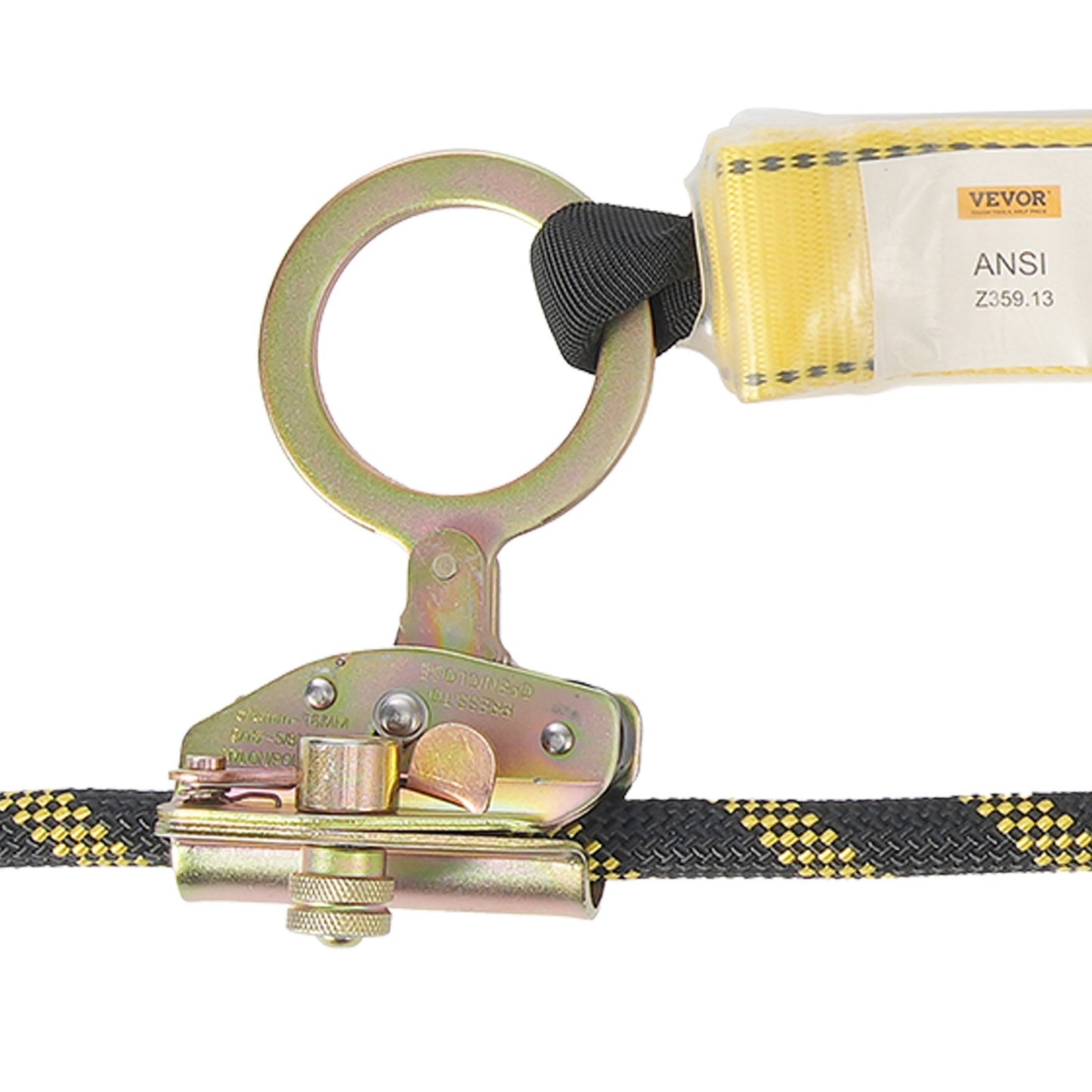 Vertical Lifeline, 150ft (45.7m) Outdoor Climbing Rope 30KN Breaking Tension, Static Rock Climbing Rope with Steel Snap Hooks and Rope Grap, for Escape, Outdoor Adventures, and Lumbering, Black & Yellow