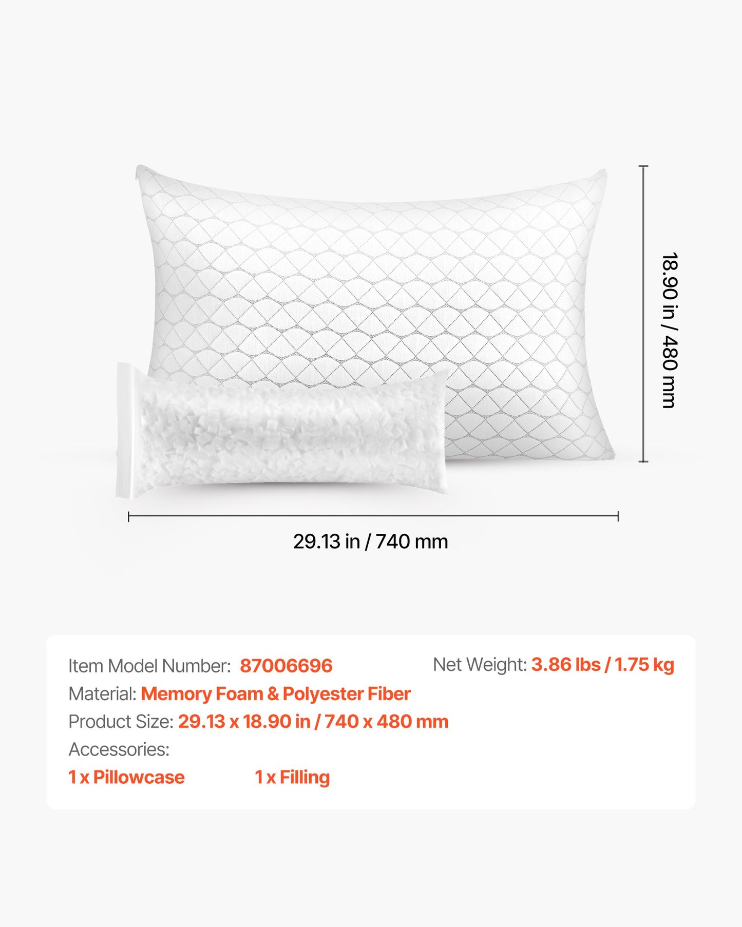 Bed Pillow for Sleeping, Queen Size Luxury Quality Hotel Pillow with Memory Foam Fill, Supportive & Adjustable, Includes Natural Firber Pillowcase, Bedding for Back, Stomach and Side Sleepers