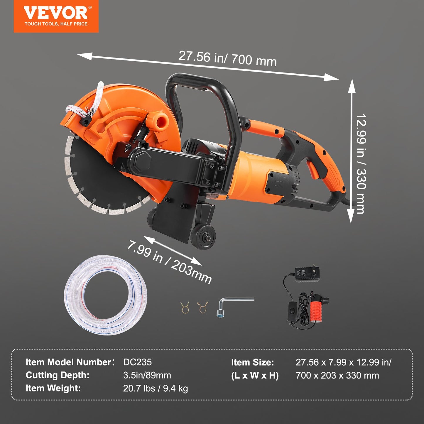 9"/22.9 cm Electric Concrete Saw Wet/Dry Saw Cutter with Water Pump and Blade