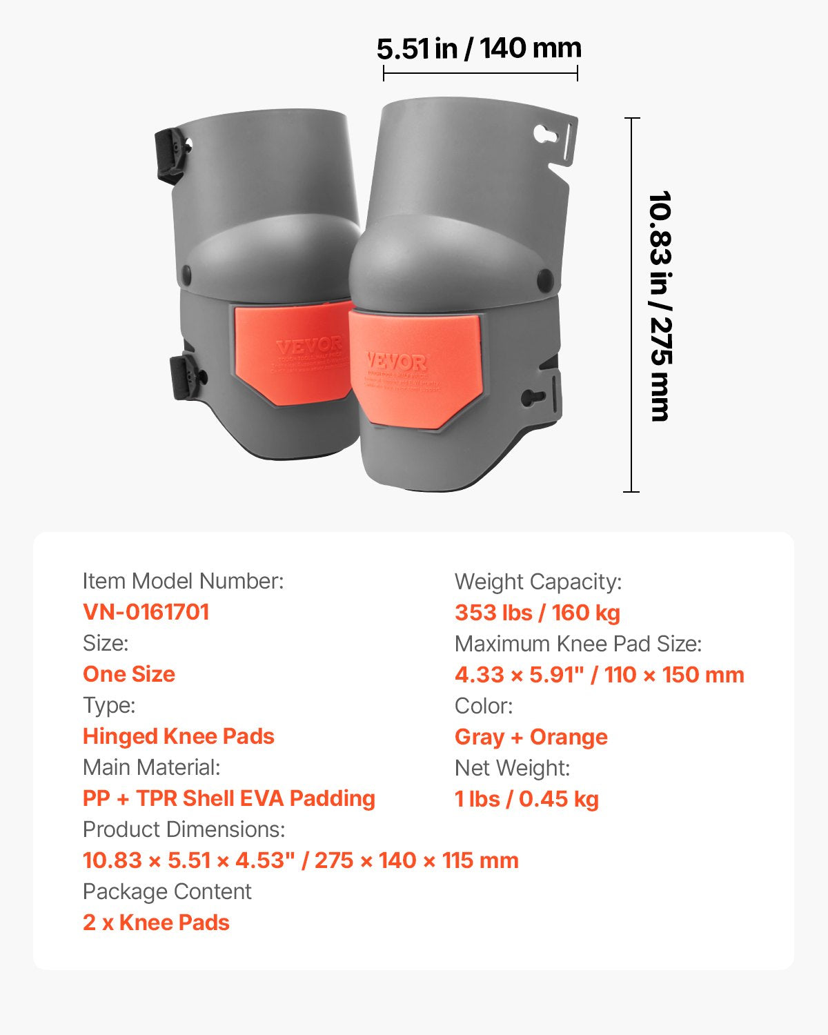 Knee Pads for Work, Extra Thick Construction Knee Pads with Foam Cushion - Pro Protection & Comfort, Work Knee Pads|Gardening Knee Pads|Flooring Knee Pads| for Men & Women, Gray and Orange