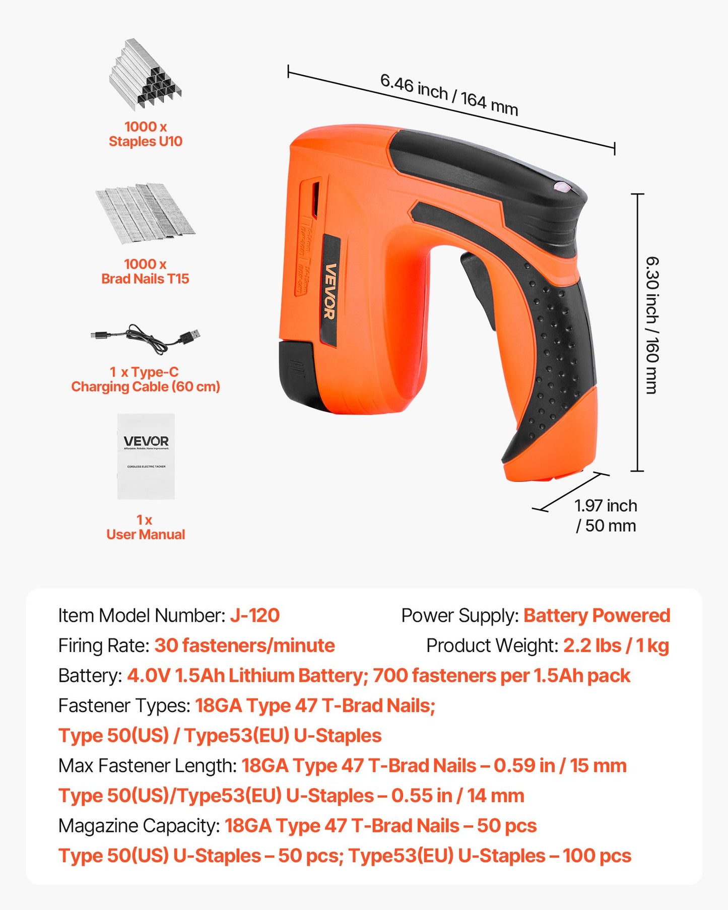 Cordless Brad Nailer, 2-in-1 Nail Gun Staple Gun, 18 Gauge 15 mm, Battery Powered, with 1000 Pcs Staples and 1000 Pcs Nails, Non-Slip Rubber Grip, for Woodworking, Carpentry and DIY Projects