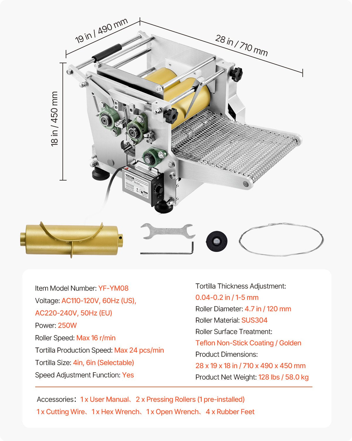 Elektrisk tortillamaskin, automatisk majstortillamaskin med non-stick-beläggning och två formar (10 cm + 15 cm), elektrisk chapattimaskin lämplig för produkter, sopes roti, pita, tortilla, pizza